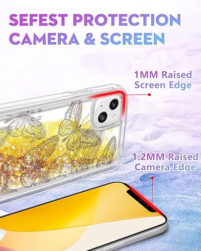 Miniatura 4 de Funda para iPhone 13 con purpurina líquida de arena movediza linda mariposa estética bonita divertida diseño brillante funda protectora para niñas,