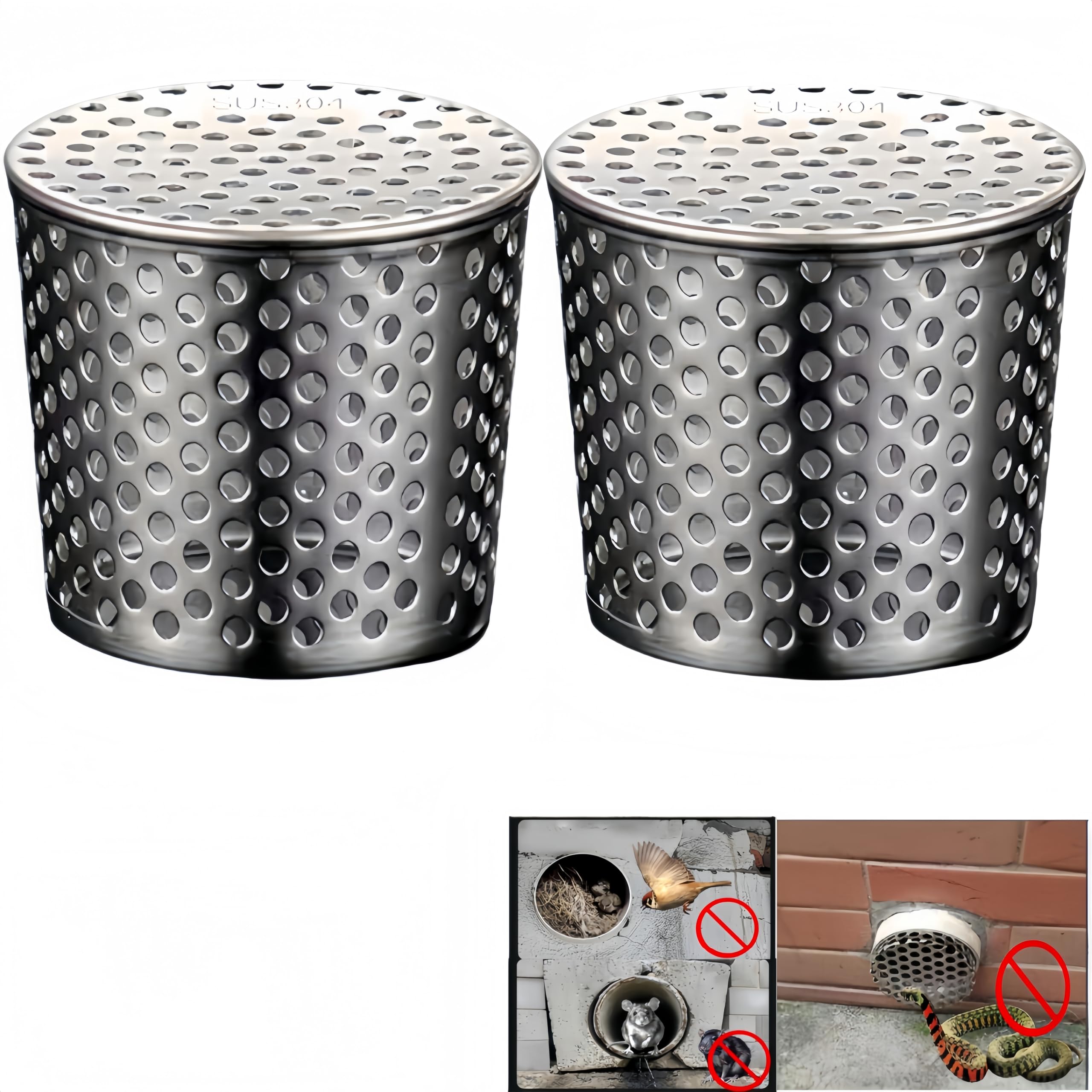 Gutter Downsport Guards -Stainless Steel Filter, Gutter Downspout Protectors for Preventing Blockage Leaves Prevent Snakes, mice, and Birds from Entering The House Through Pipes (2PCS 11CM)