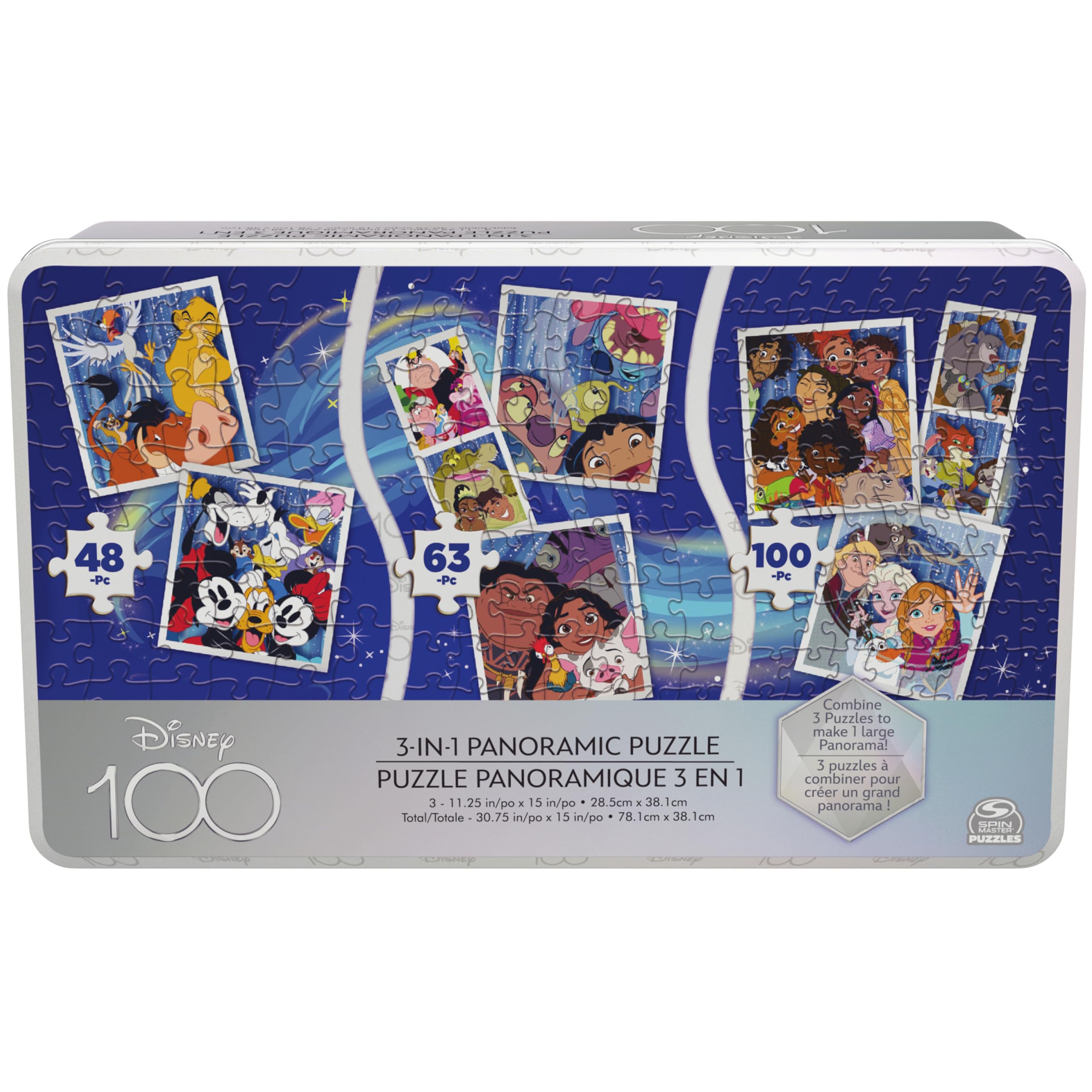 Disney100 Anniversary Panorama Puzzle, 3 Pack 48pc 63pc 100pc