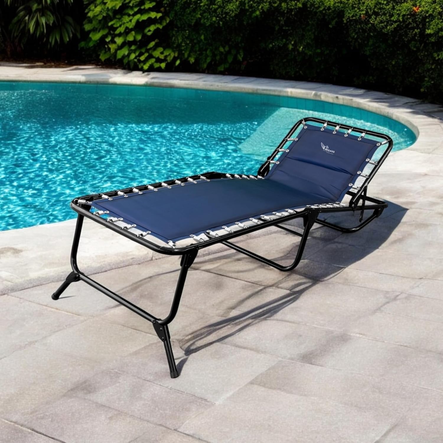 Pegaso Cushion Tubular Chaise Cot: Versatility in 5 Positions with Pillow for Your Maximum Comfort, 182 x 65 x 35 cm (Mod KRA-L) (Navy Blue)
