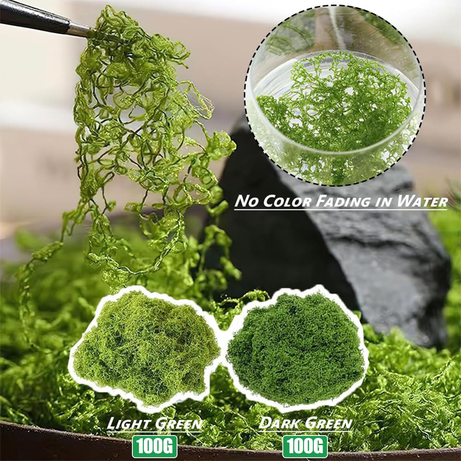 200g Muschio Stabilizzato, Muschio Finto per Decorazioni, Riutilizzabili Muschio Decorativo, per Bricolage Modellismo Parete Terrario Casa Decori (Verde Chiaro + Verde Scuro)