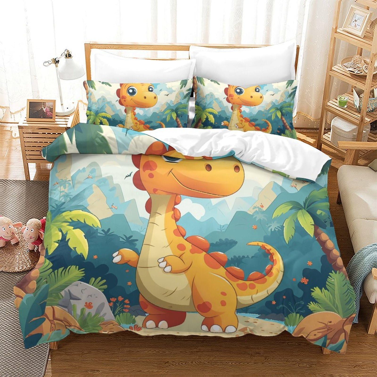 Parure de lit dinosaure microfibre sans repassage pour grand lit 260x220