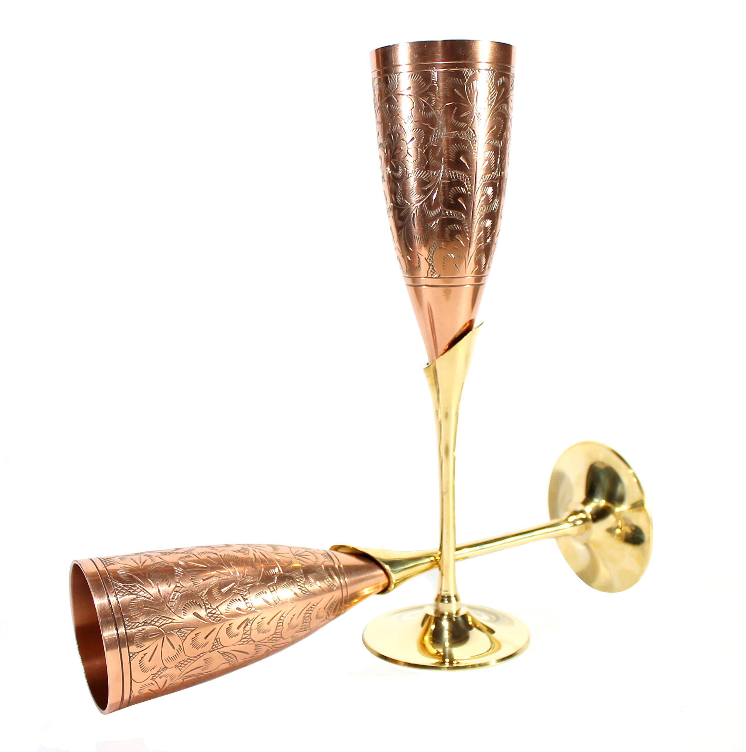 StonKraft Engraved Copper Plated Brass Wine Goblet Champagne Flutes Coupes