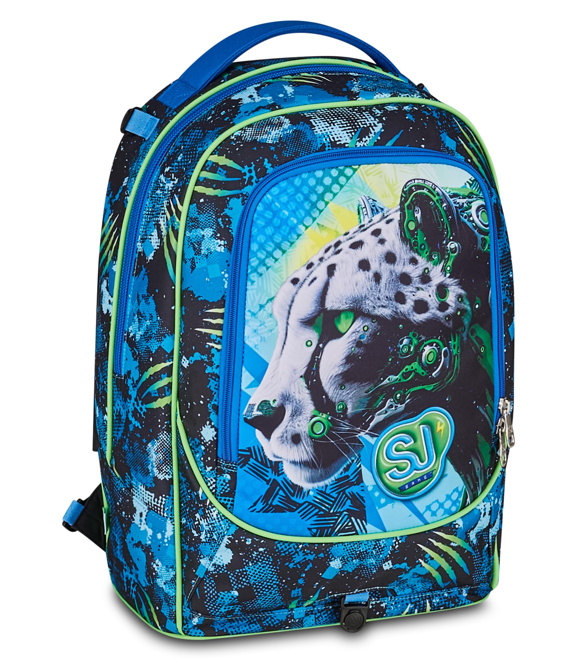 SJ GANG STYLE JAM GANG Trolley New Tech, 33 L, Triplo Uso, Zaino Sganciabile, Doppio Scomparto, Spallacci a Scomparsa, Tasca Porta Borraccia, Scuola e Tempo Libero, Turchese Fluo, Bambini, blu