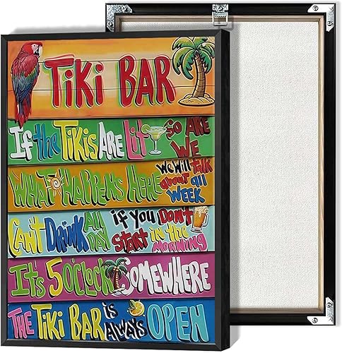 Miniatura 22 de Póster de decoración de bar Tiki con texto en inglés "Don't Worry, Be Happy Parroth", póster hawaiano para decoración del hogar, adecuado para Multi