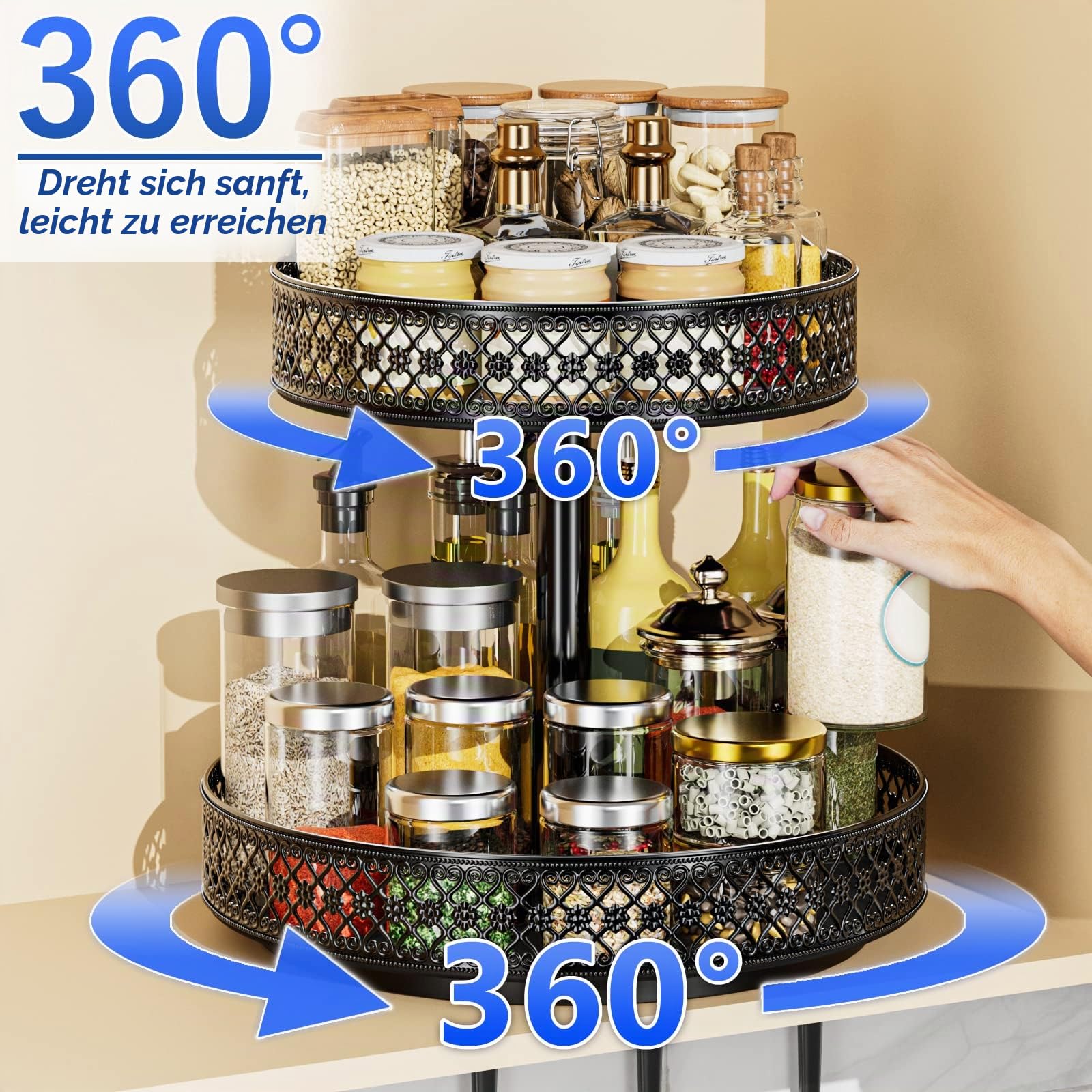 Ovicar Lazy Susan Organizer mit 2 Etagen, Drehteller, Gewürzregal, 30,5 cm, verstellbar, Metall, drehbar, Lazy Susan für Schrank, Speisekammer, Küche, Arbeitsplatte, Esstisch, Schrank, Badezimmer,