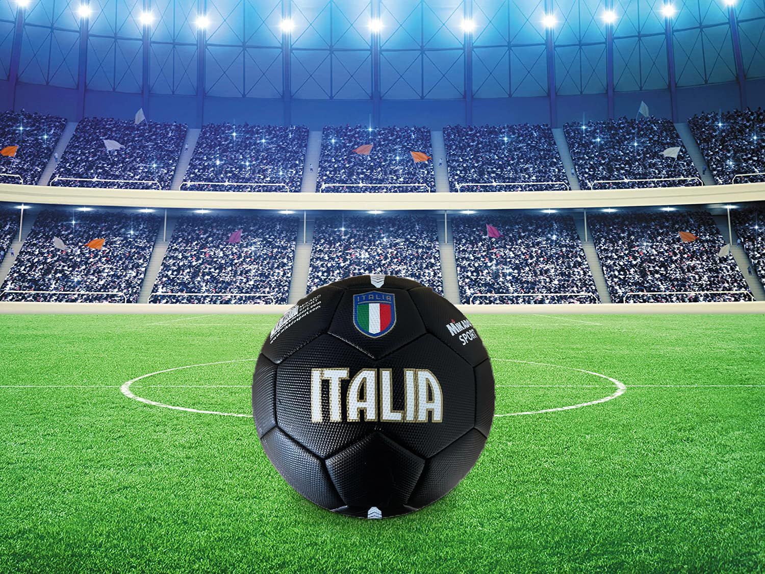 Pallone da Calcio Modello Italia. Nero. Palla Realizzata in HF PVC. Adulti Ragazzi e Bambini