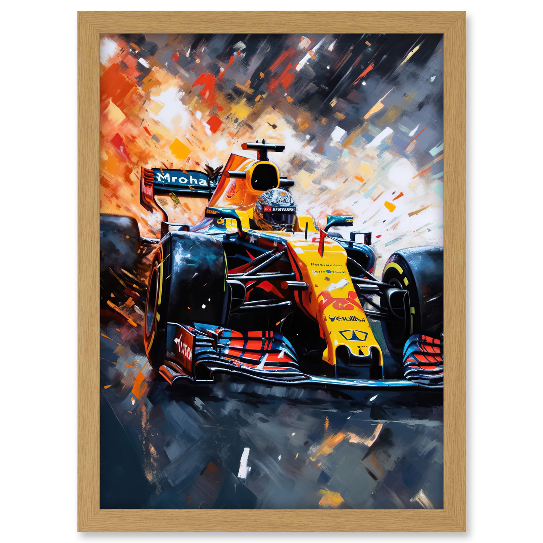 Artery8 Grand Prix Race Car in Action on Track Circuit Artwork Framed A3 Wall Art Print