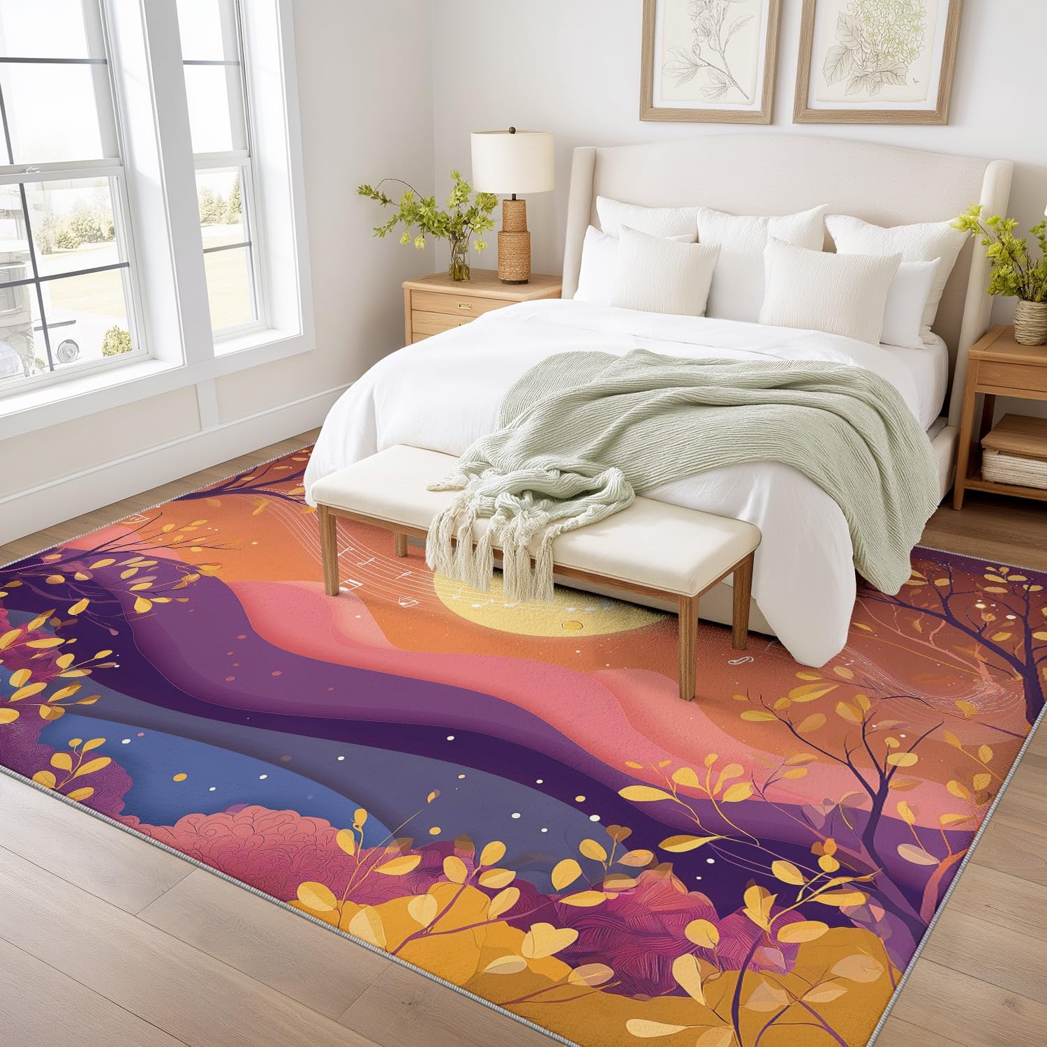 Vagues Soleil Couchant Tapis Poil Ras Lavable 160x230 cm pour Salon Chambre
