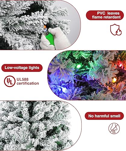 Miniatura 5 de BROVIEW Árbol de Navidad artificial preiluminado de 6 pies, árbol de Navidad navideño con 250 luces RGB multicolor, 928 puntas de rama, base