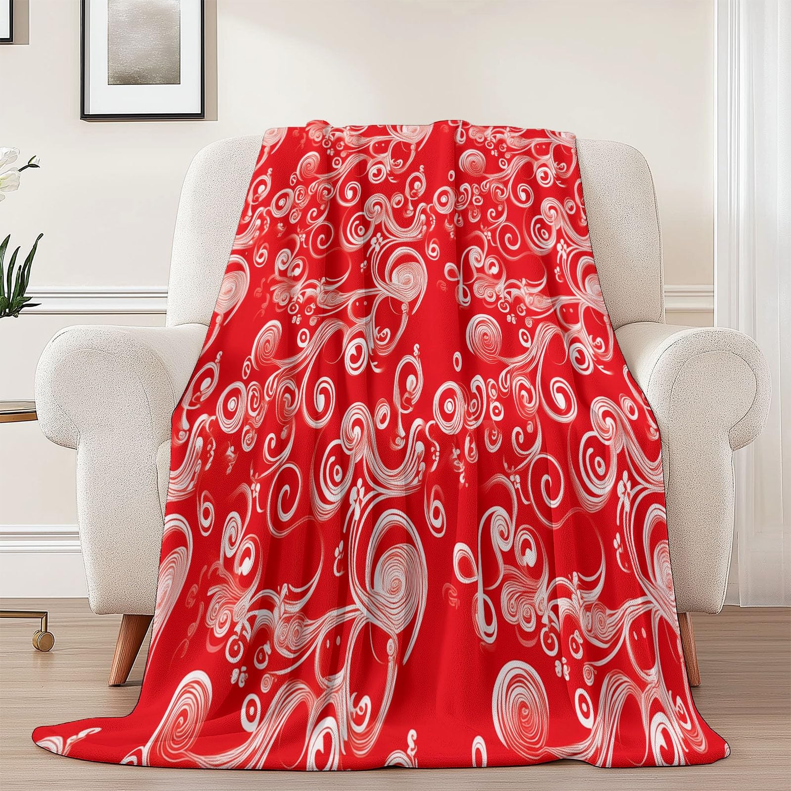 Coperta Eleganti Vortici per donne e uomini, morbida coperta in flanella per divano letto - decorazione per la cameretta dei bambini, 150 x 200 cm Rosso