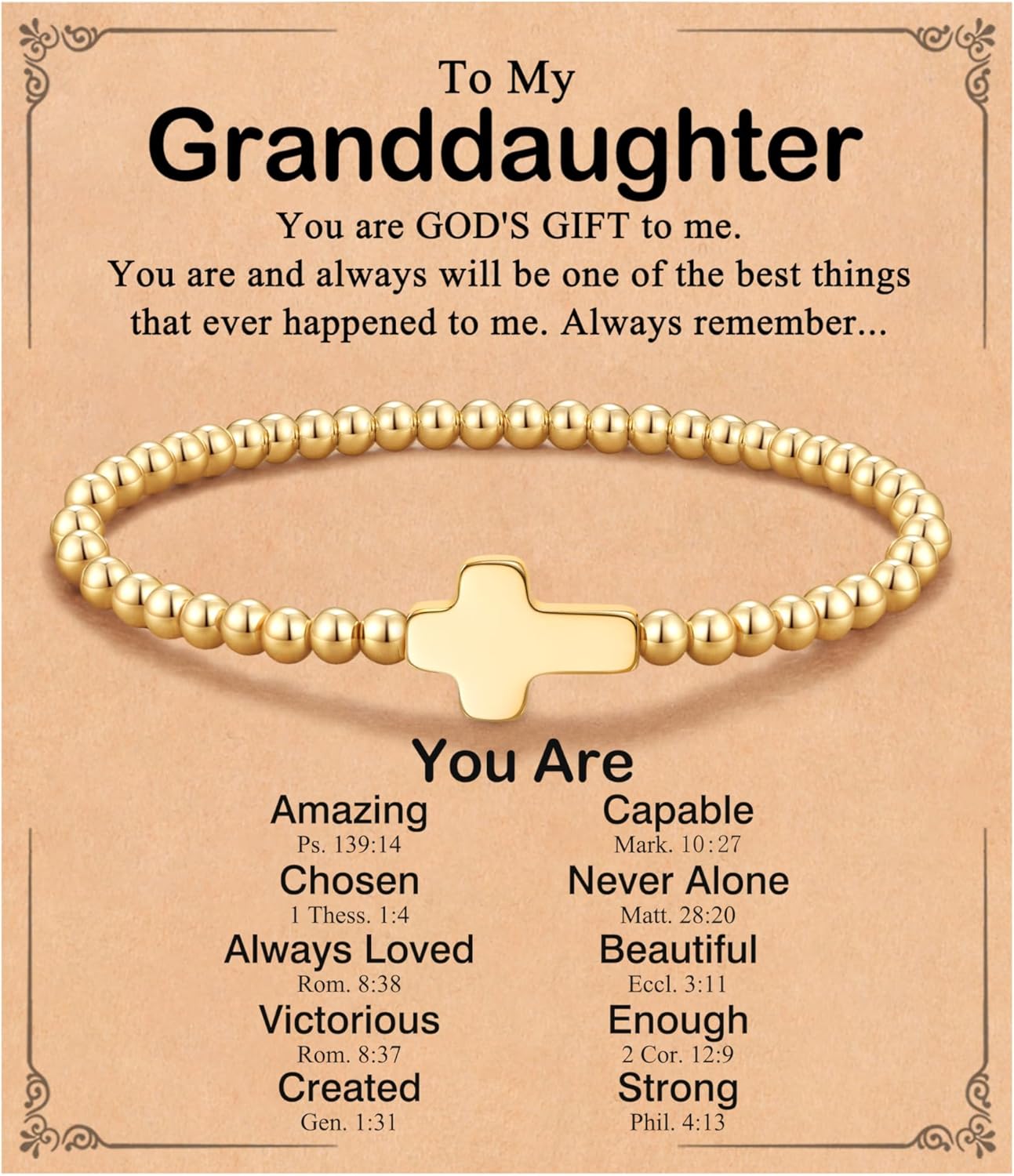 Bead Cross Bracelet for Granddaughter Daughter, Baptism Christian Easter Christmas Birthday Gifts for Teen Girls