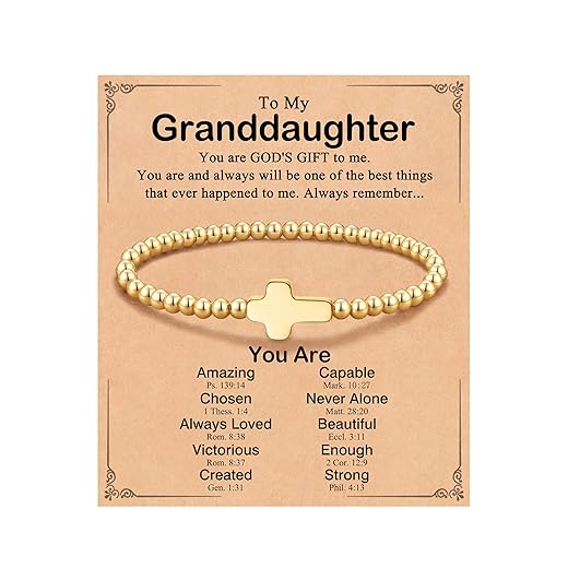 Bead Cross Bracelet for Granddaughter Daughter, Baptism Christian Easter Christmas Birthday Gifts for Teen Girls
