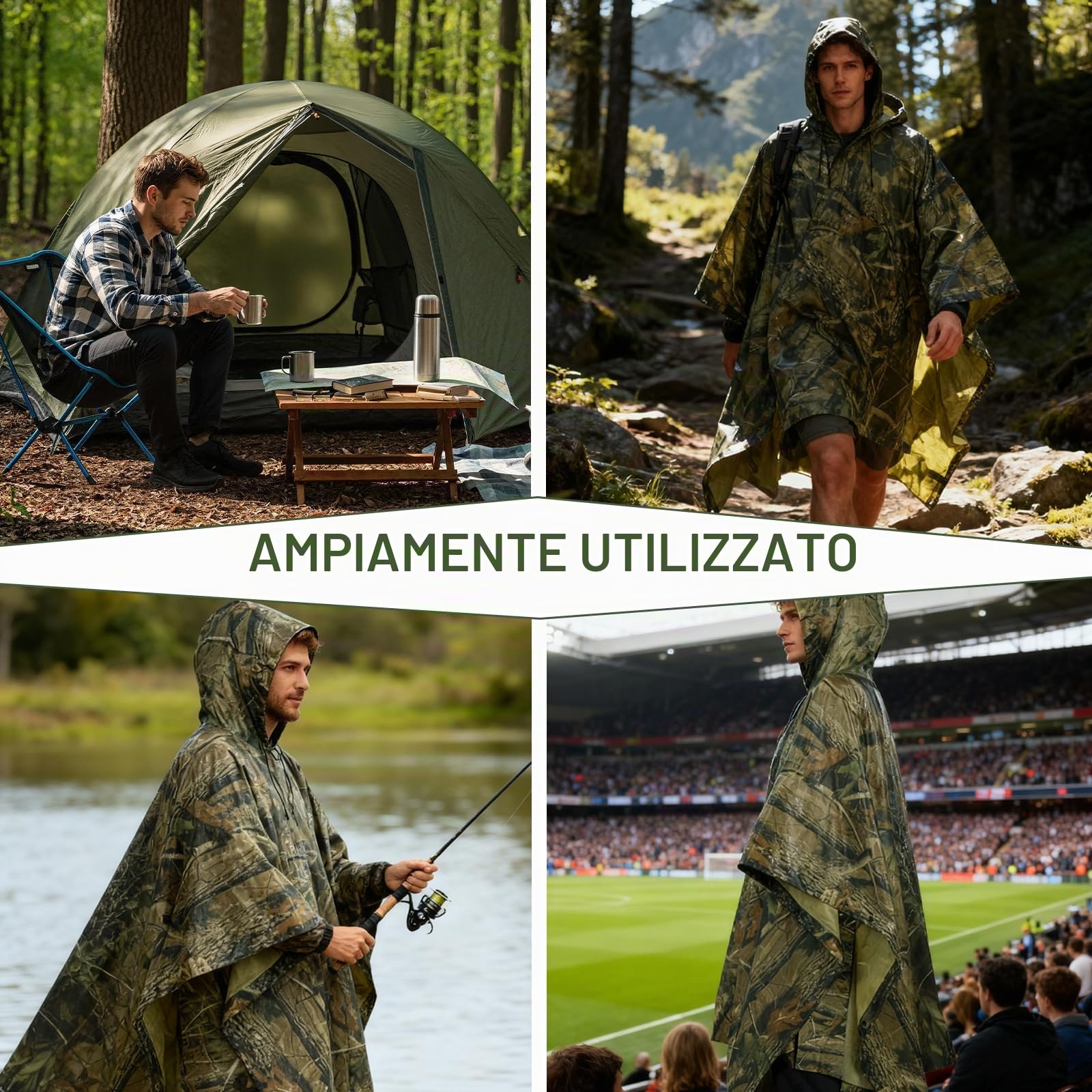 Poncho Impermeabile con Cappuccio, Mantella Antipioggia Impermeabile Uomo Donna, Poncho Antipioggia 3-in-1 Multifunzionale Riutilizzabile