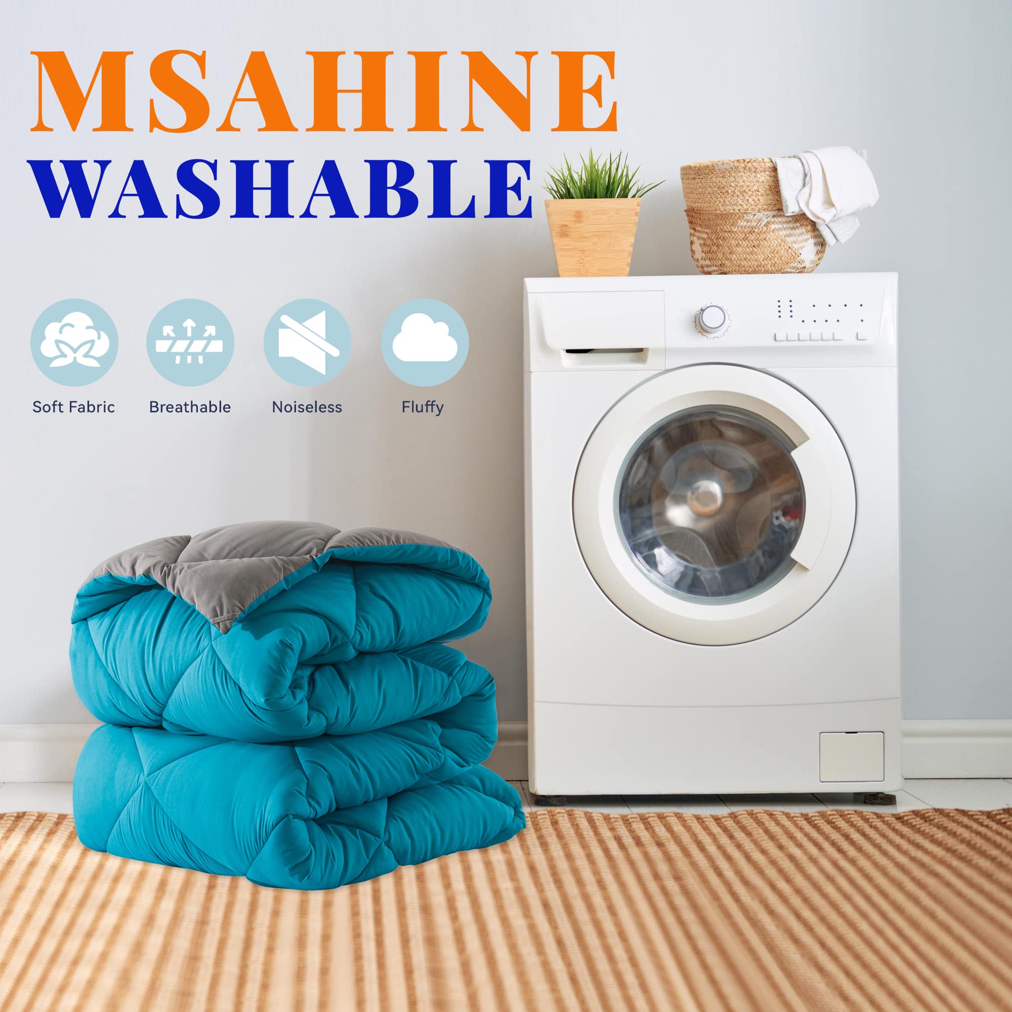 Cosybay Down Alternative Comforter (Blue/Grey, Full) - All Season Soft Quilted Full Size Bed Comforter - Duvet Insert with Corner Tabs -Winter Summer Warm Fluffy, 82x86 inches