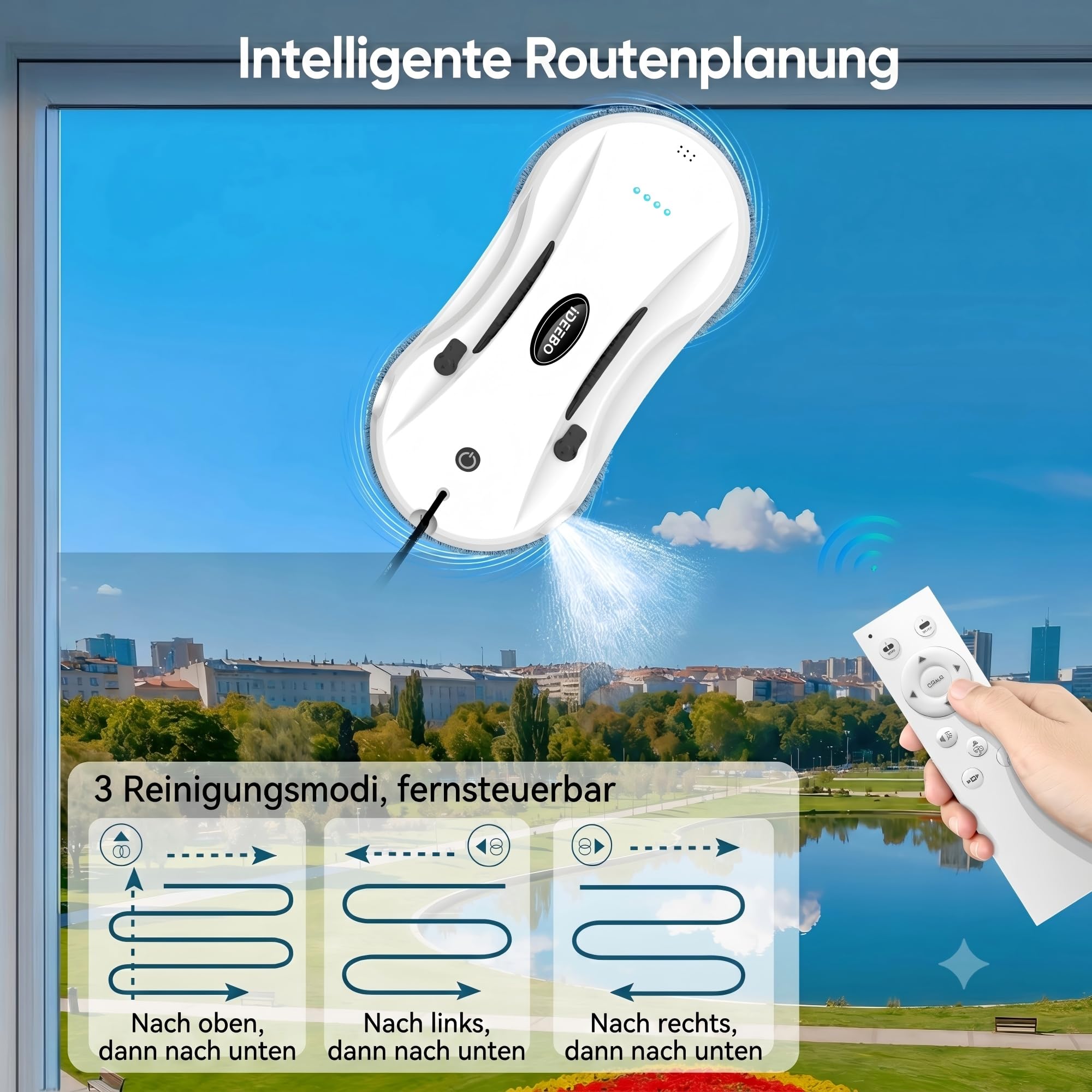 C200 Fensterputzroboter, Fensterroboter mit Automatischem Wasserstrahl, Intelligenter Navigation, Fensterreiniger Roboter Elektrisch für Innen- und Außenfenster, Glas, Fliesen