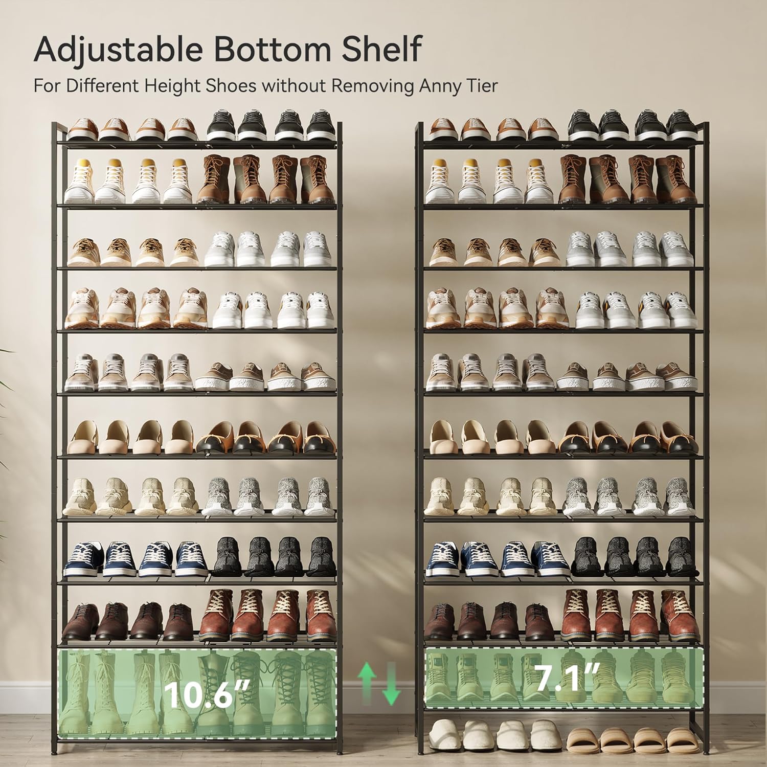 Shoe Rack for Closet, Metal Shoe Organizer, 10 Tier Garage Shoe Rack Max Holds 50 Pairs,Shoe Storage Shelf,Entryway, Black - Image 4