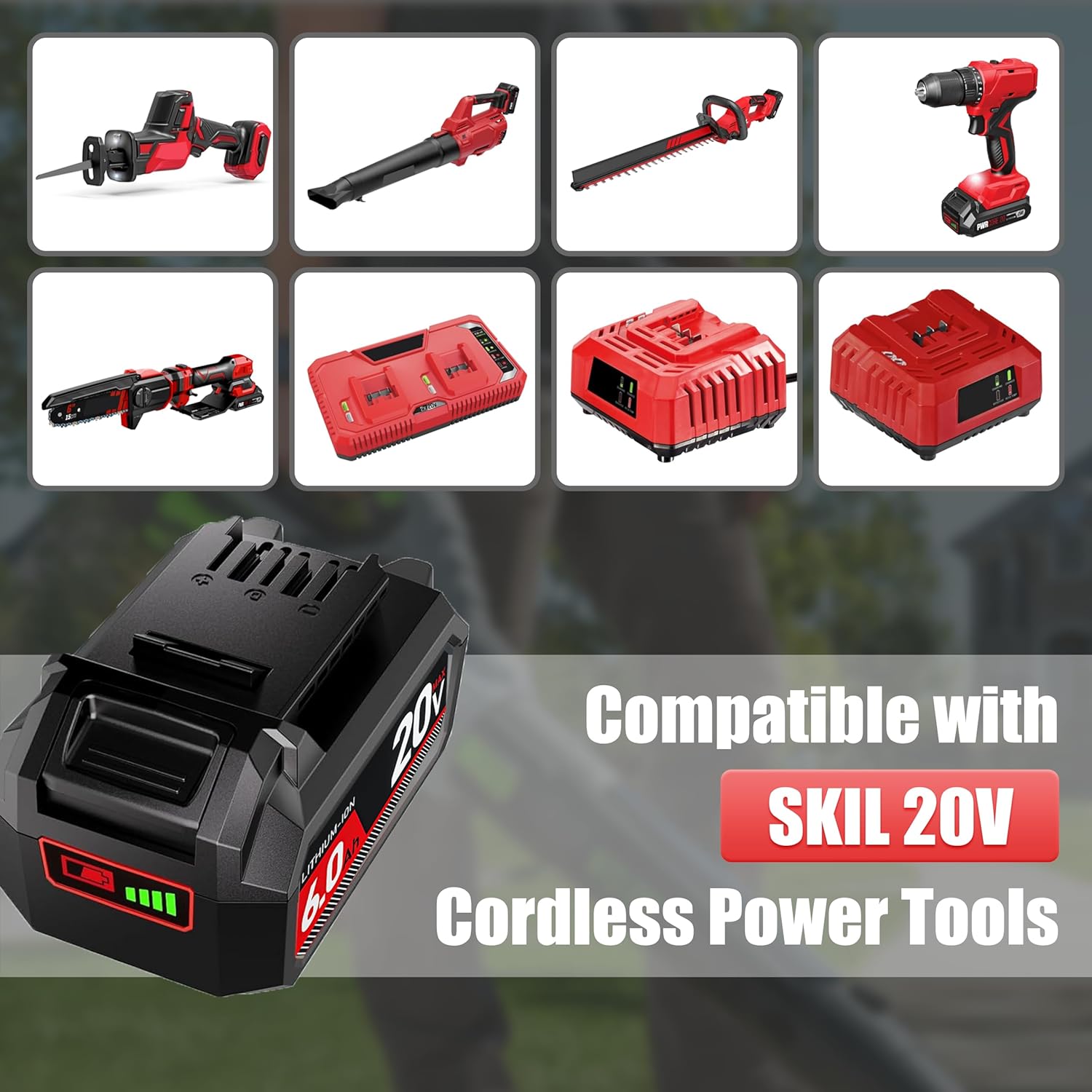 New Upgraded 20V 6.0Ah Battery Replacement for SKIL 20V Battery BY519601 BY519702 BY519603,Compatible with Skil PWRCORE 20V Series Cordless Power Tools and Charger - Image 3