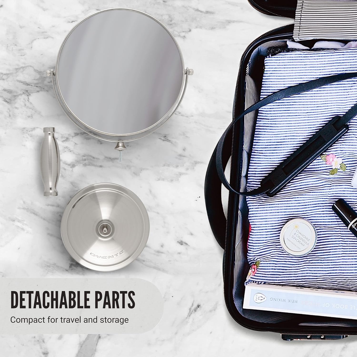 Ovente 8'' Tabletop Makeup Mirror, 1X & 7X Magnification, Adjustable Spinning Double Sided Round Magnifier, Décor for Office, Vanity, Bath, Hotel, Compact for Travel, Nickel Brushed MNLAT80BR1X7X : Beauty & Personal Care