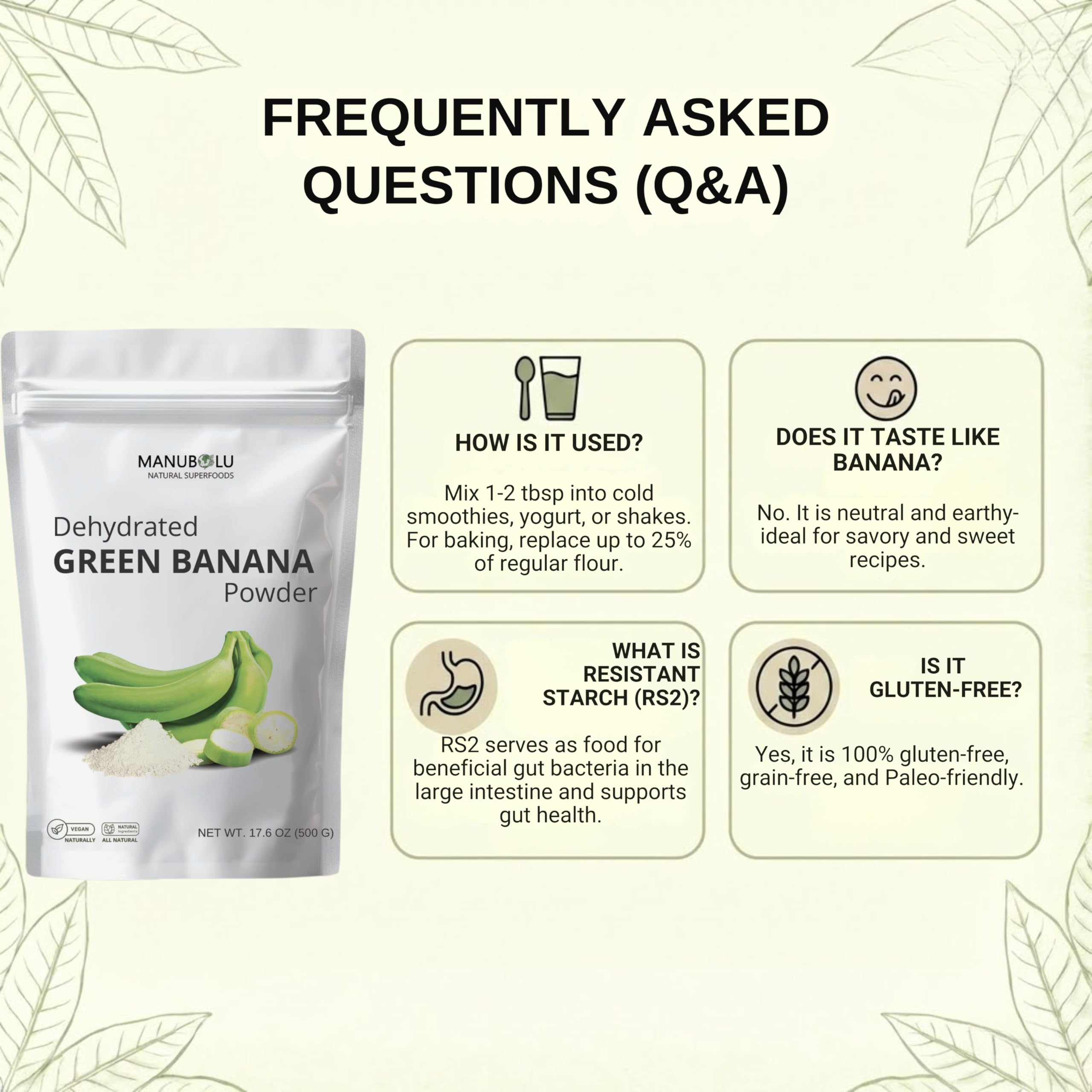 Manubolu Raw Green Banana Flour 500g | Resistant Starch (RS2) Powder | Prebiotic Fiber | Gluten-Free Kacha Kela Atta | Single Ingredient, No Additives | for Roti, Smoothies & Baking — Amazon image 5