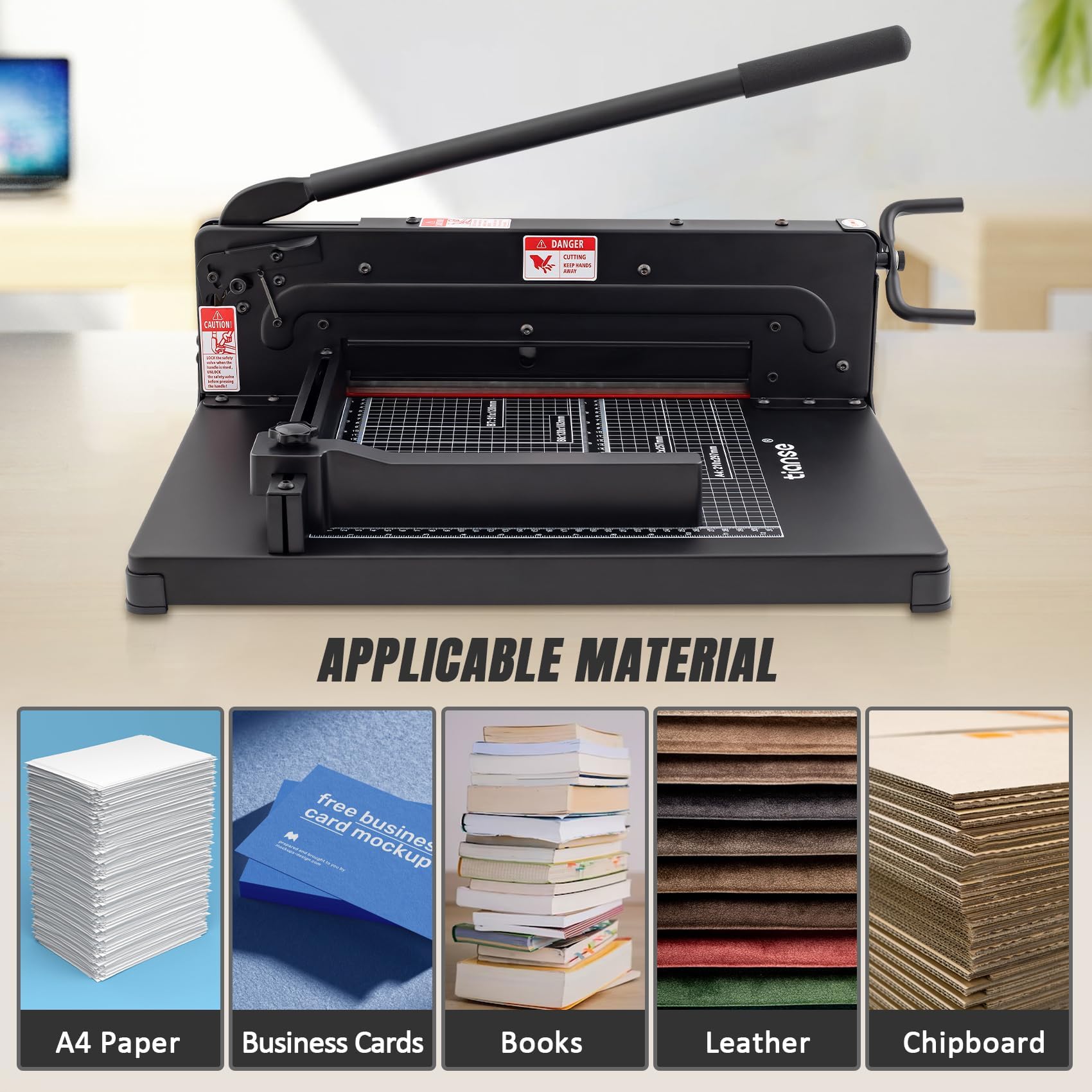TIANSE Robuster Hebelschneider, A4, 30,5 cm, Papierschneider, 500 Blatt Kapazität, solide Stahlkonstruktion mit doppeltem Sicherheitsschutz, perfekt zum Schneiden von Papier, Karton, Matboard, schwarz