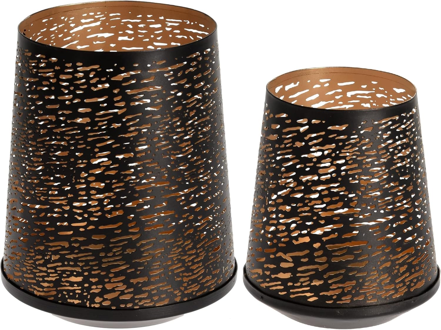 Set of 2 Vintage Moroccan Tea Light Candle Holder Black & Gold Indoor