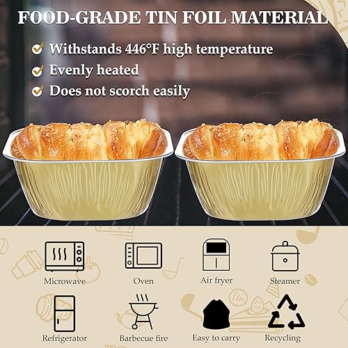 Miniatura 4 de BAKINGPAK Tazas de aluminio para hornear, 30 moldes para pasteles de 5 onzas con tapas, moldes desechables con tapas, moldes de aluminio, mini