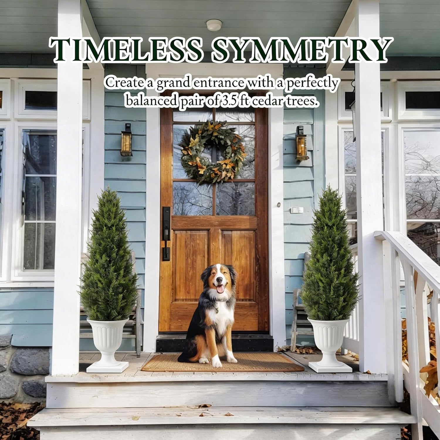 Realistic Artificial Cedar Tree with Planter Set of 2,Faux Topiary Cypress Plant for Home,Office,Living Room,Porch Indoor Outdoor Decor,No Maintenance Fake Evergreen Shrub (3.5FT White)