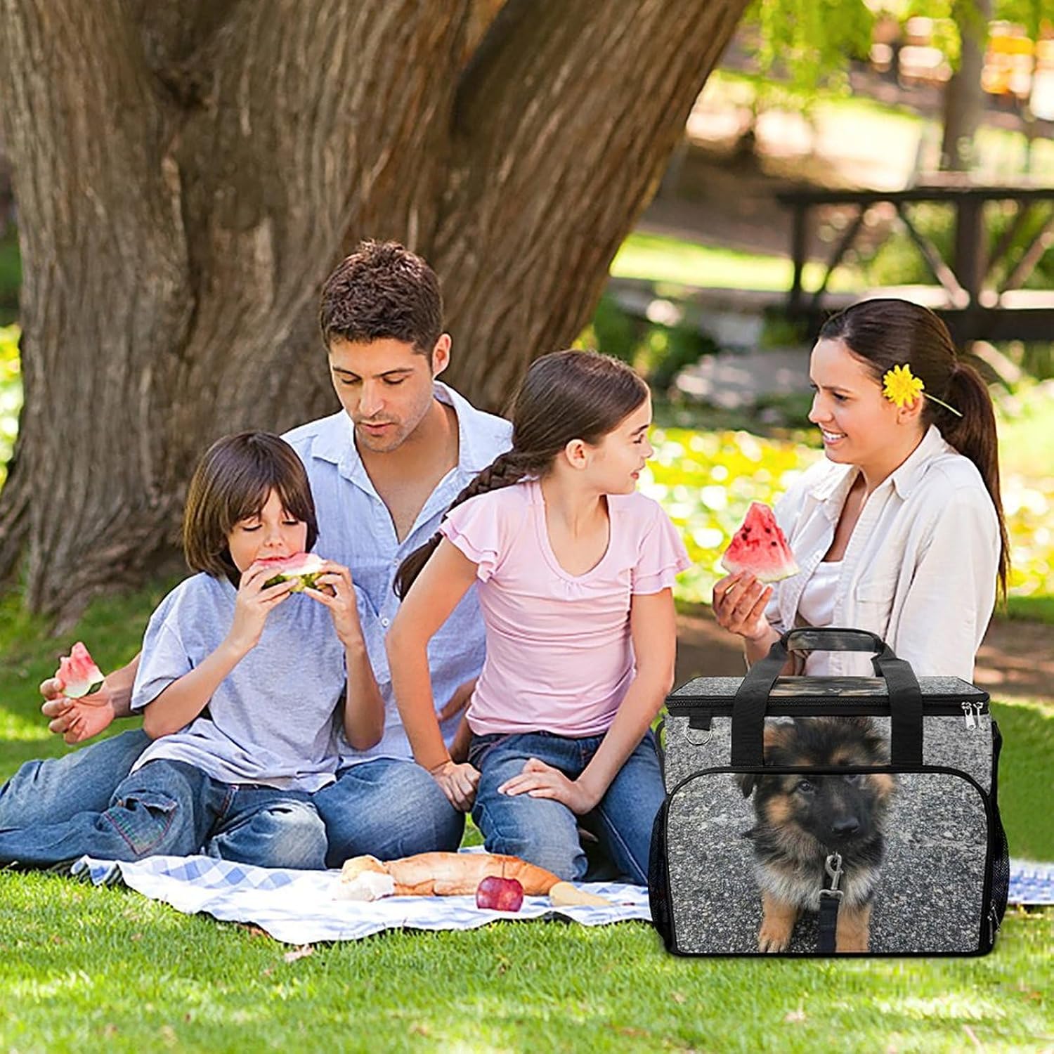 Insulated Picnic Backpack Tote Bag, Large Capacity 30L Cute German Shepherd Puppy Cooler Bag Leakproof Beach Bags Portable Lunch Box Waterproof Picnic Basket for Beach Camping BBQ