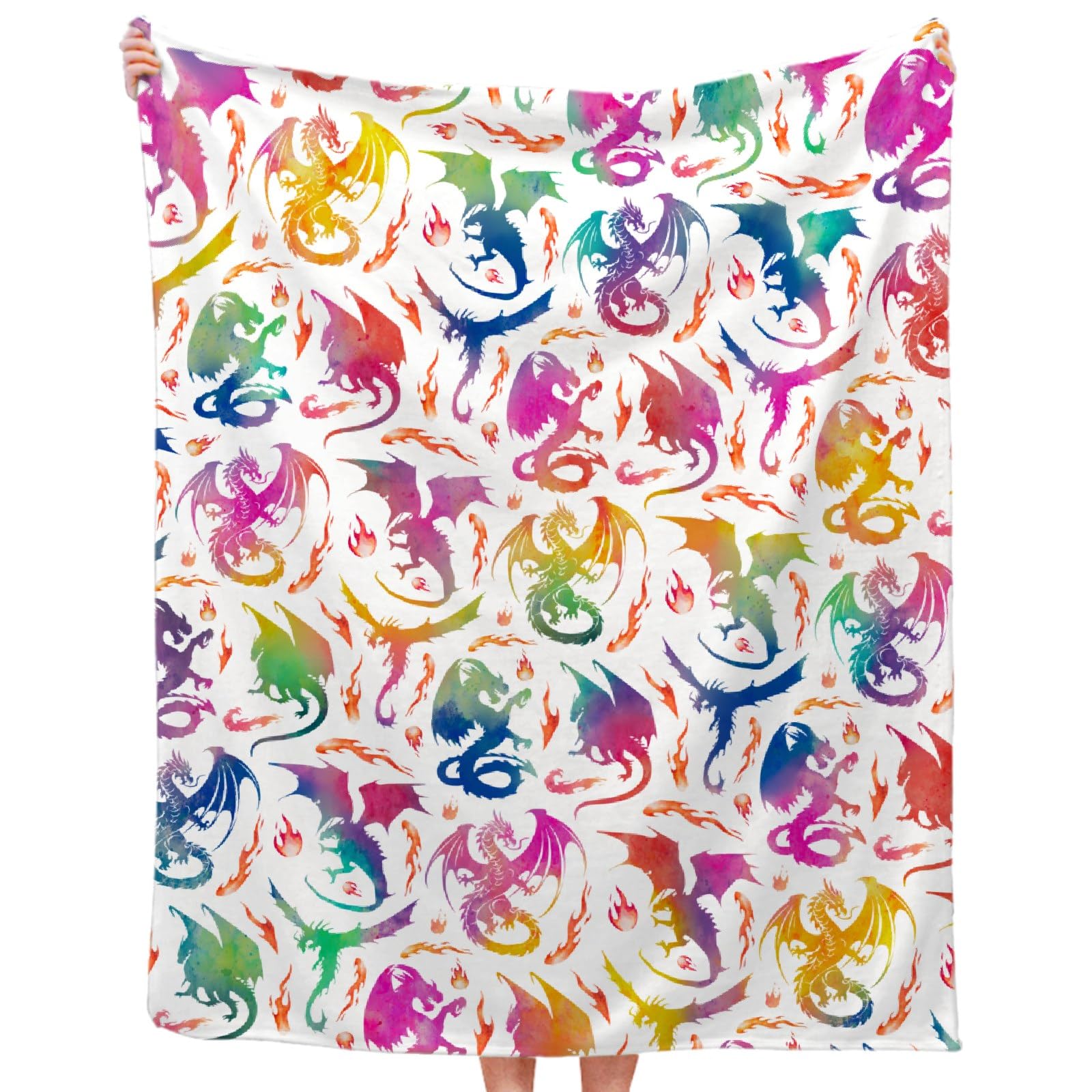JOCASA Dragon Fire Blanket Gifts Colorful Gradient Pattern Blankets Flannel Lightweight Soft Cozy Blankets Throws Bedding Couch Sofa Bedroom Kids Adults Girls Boys 90
