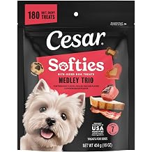 Cesar Softies Chewy Soft Dog Treats, Medley Trio Featuring Porterhouse Flavor, Grilled Chicken Flavor, and Smoked Bacon Flavor, 16 oz. Pouch, 180 Treats
