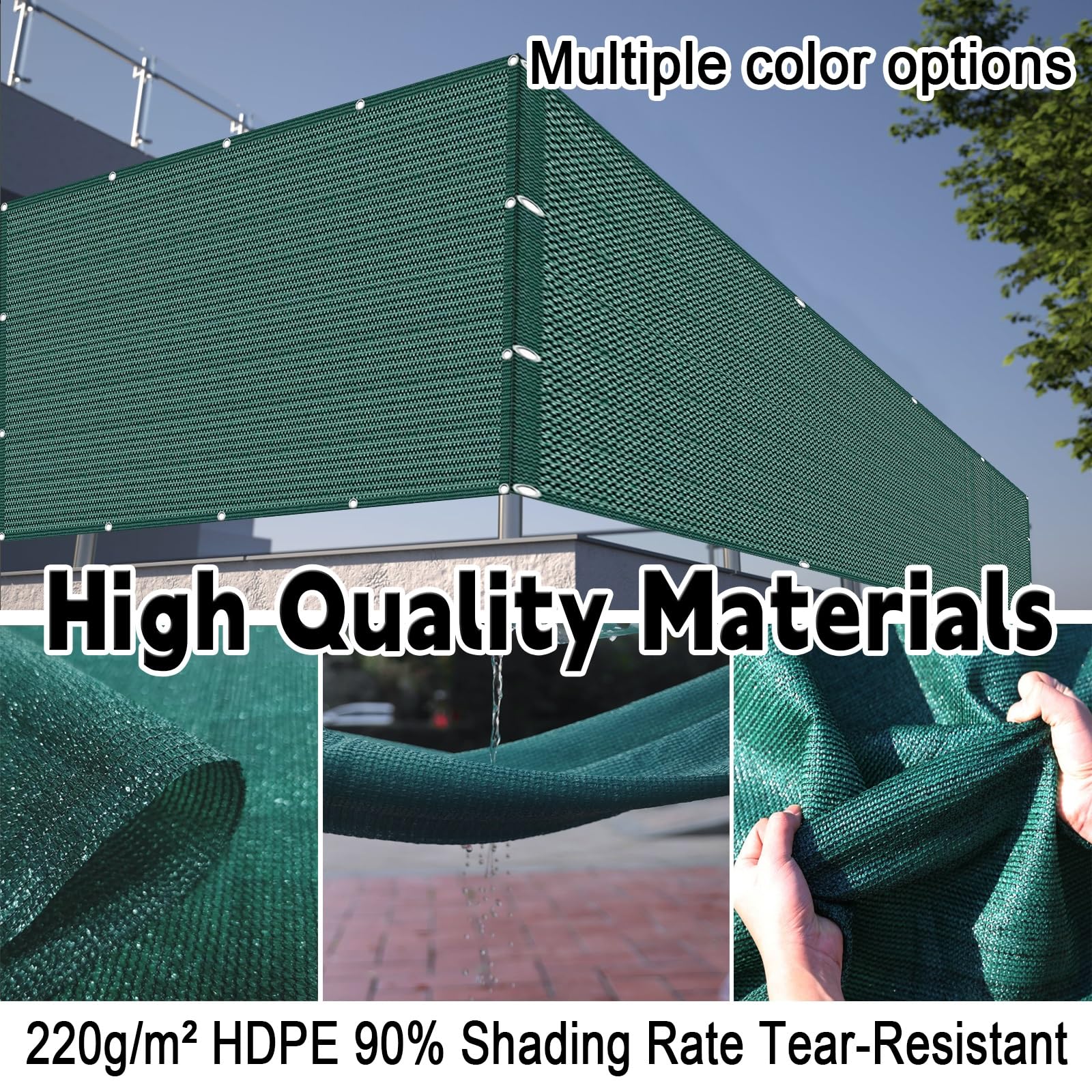 Osłona Balkonowa HDPE 70 x 800 cm 95% Ochrony Uv, Przeciwko Podglądaniu, Odporny Na Wiatr, Osłona Prywatności Na Balustradę Balkonową Do Zewnętrznego Tarasu, Ciemnozielony