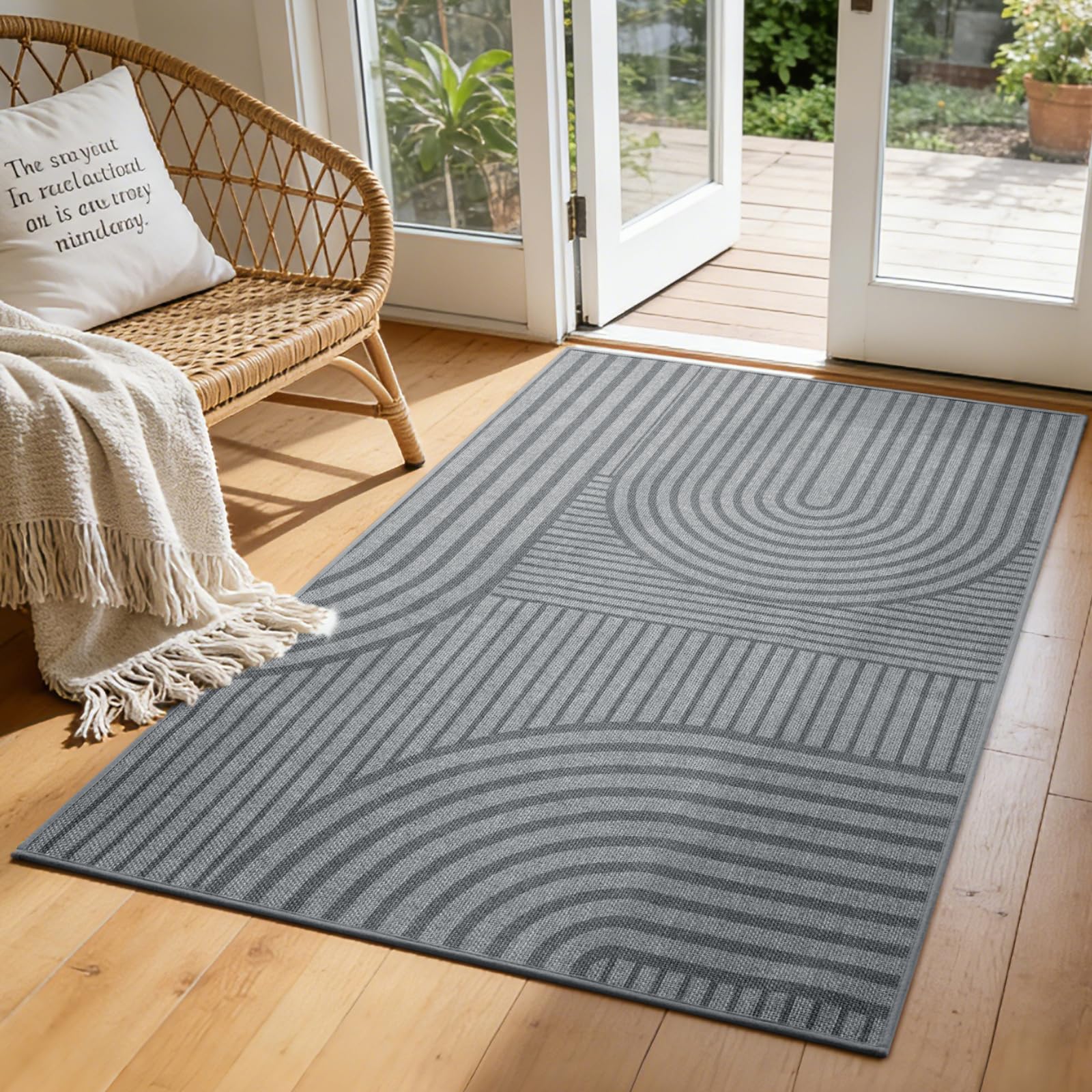 Quqei Front Door Mat 90x150 cm, Absorbent Dirt Resist Washable Non Slip Low-Profile Indoor Doormat, Easy Clean Welcome Entryway Door Mats, Grey