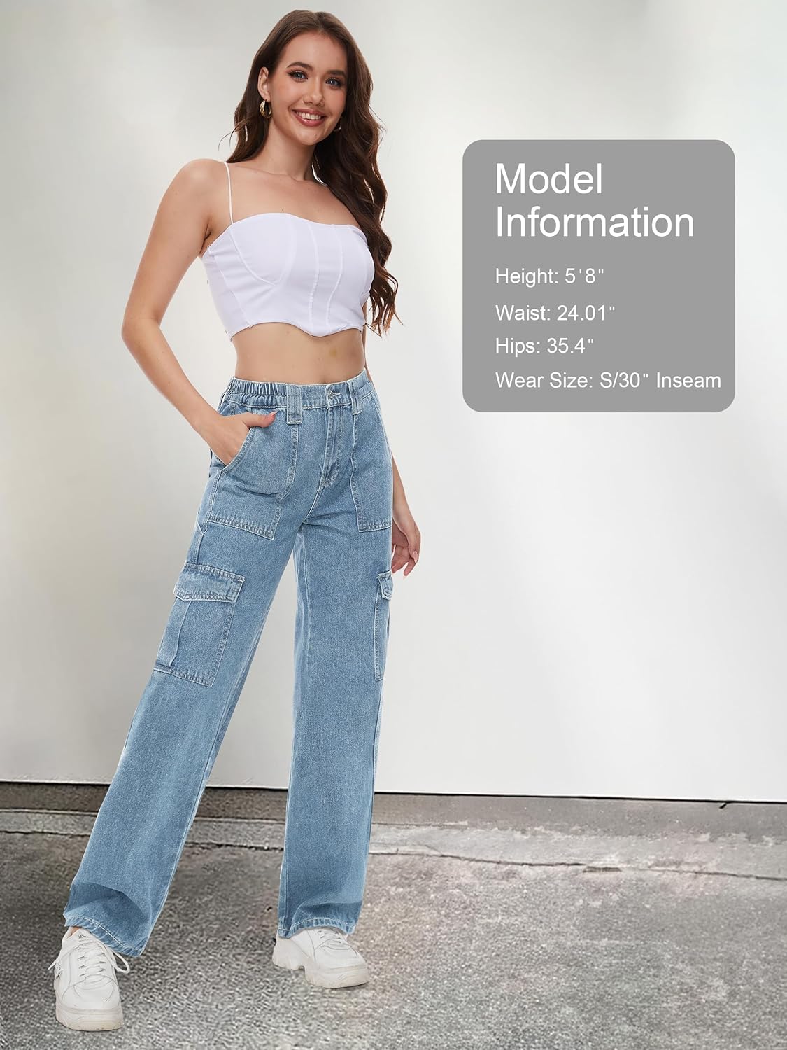 Tapata Women's 26"/28"/30"/32"/34" Cargo Jeans Straight Leg Short Petite Regular Tall Denim Relaxed Y2K Pants - Image 6