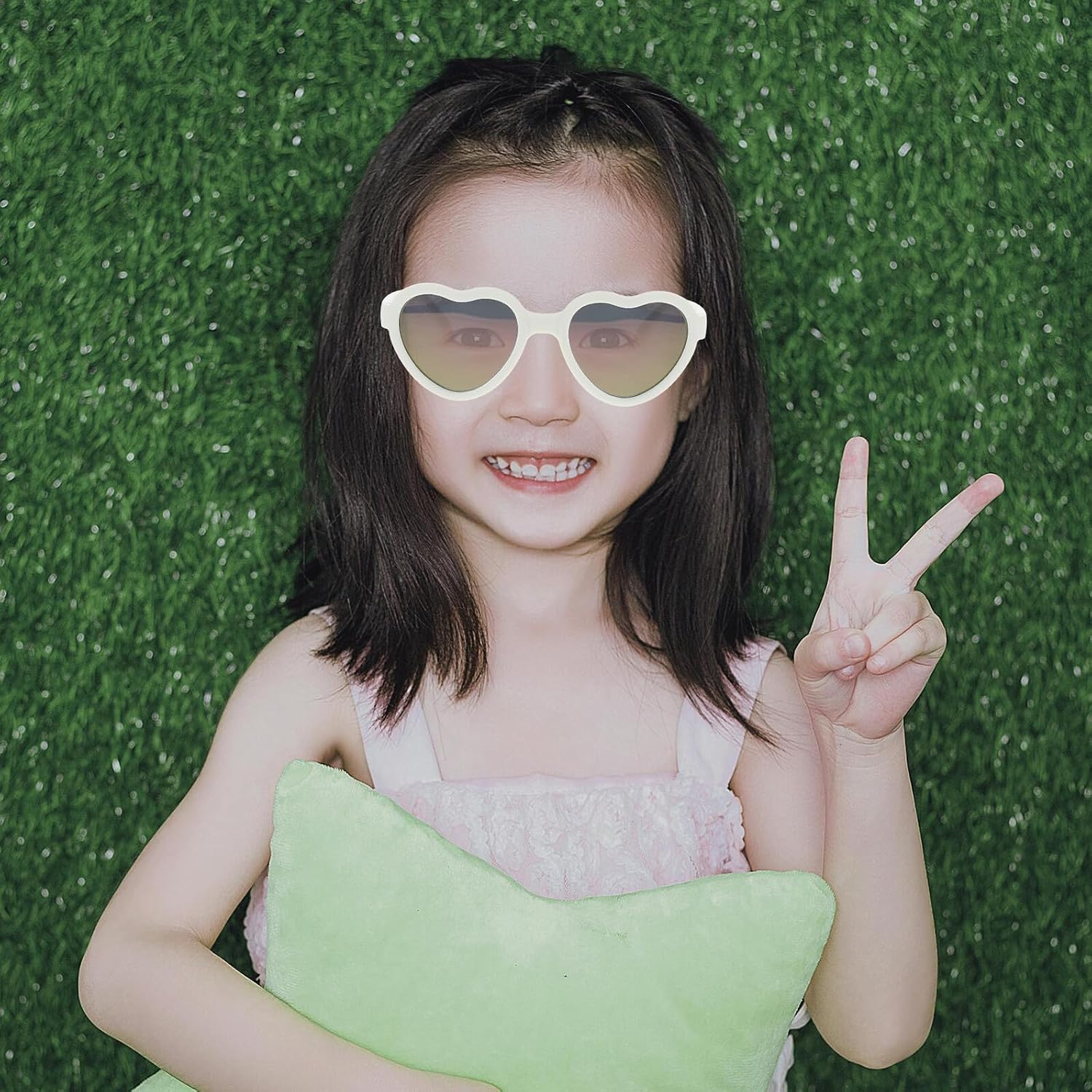 Polarized Heart Sunglasses with UV Protection White Frame Light Purple Lens Party Eyewear Accessories