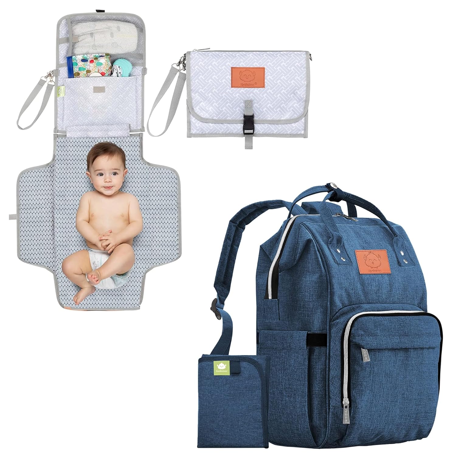 KeaBabies Portable Diaper Changing Pad and Diaper Bag Backpack - Waterproof Foldable Baby Changing Mat - Waterproof Multi Function Baby Travel Bags - Diaper Changing Station - ravel Diaper Change Pad
