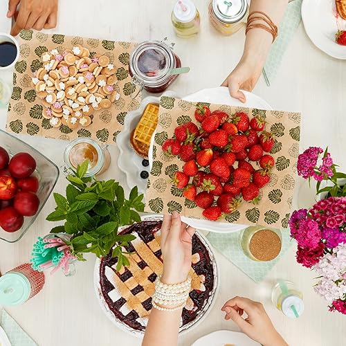 Miniatura 6 de Whaline 150 hojas de papel de cera de verano, hojas de palmera, papel de hamburguesa, sándwich, papel de envoltura de alimentos, a prueba de grasa,