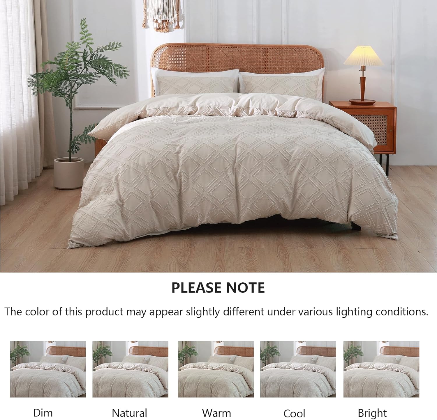 Duvet Cover Queen Size, 3PCS Boho Duvet Cover Set, Geometric Pattern Tufted Bohemian Comforter Cover Jacquard Knit Textured Bedding Set with Zipper Closure