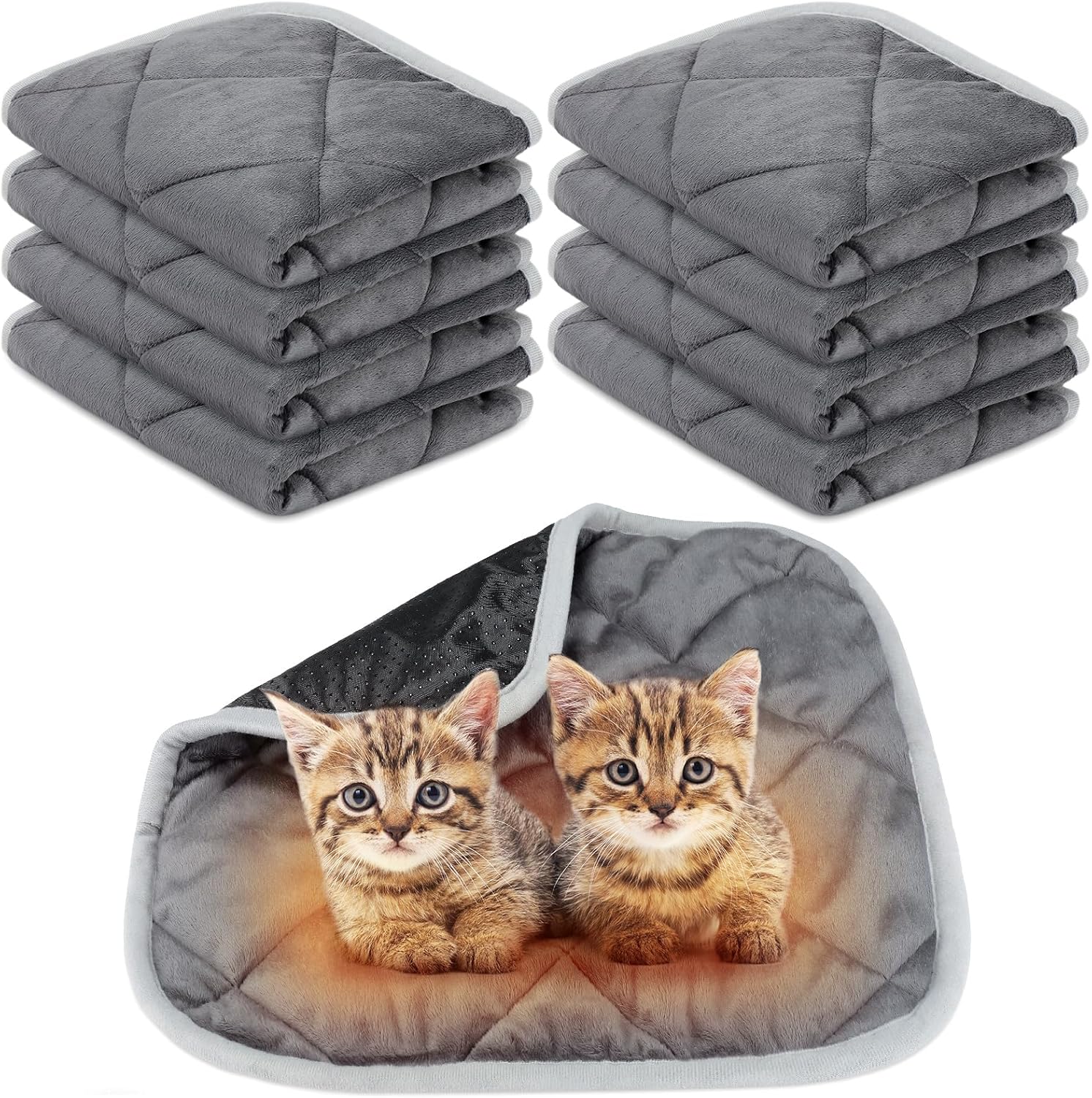 8 Pack Self Heating Cat Mat Self Warming Cat Bed Extra Warm Thermal Pet Bed Mat Reflects Body Heat Washable Dog Crate Pad for Indoor Outdoor Pets (Gray,16 x 20 Inch)