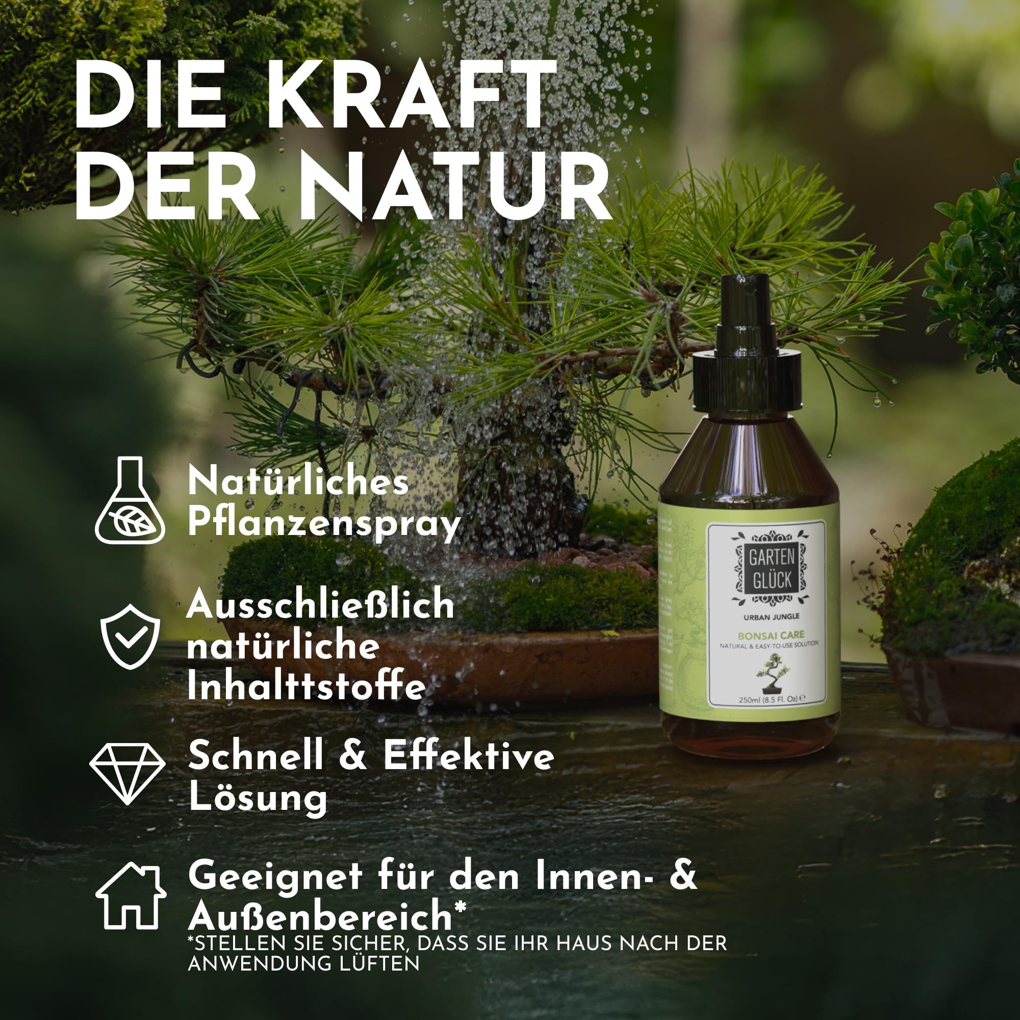 Bonsai Dünger Spray -250ml- Natürlicher Bonsaidünger für den Innen- und Außenbereich - Reich an ausgewogenen Mineralien - Pflanzendünger, Alternative zu Bonsai Erde