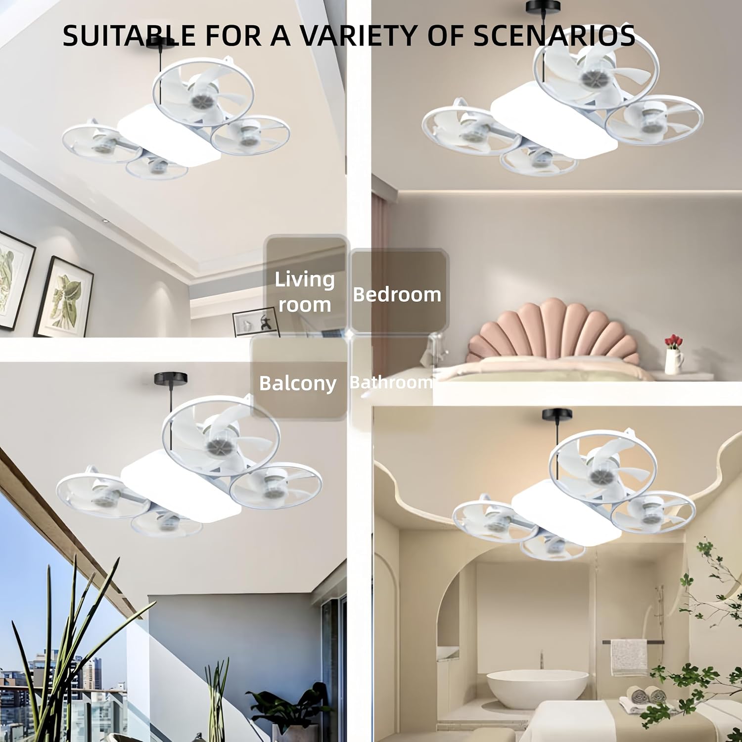 Drone-Inspired LED Ceiling Fan Light, Foldable Drone-Style Fan Lamp with Light Socket, Silent E27 Screw in Light Socket Fan, 3 Color Modes Ceiling Fan Light for Bedroom Garage (White)