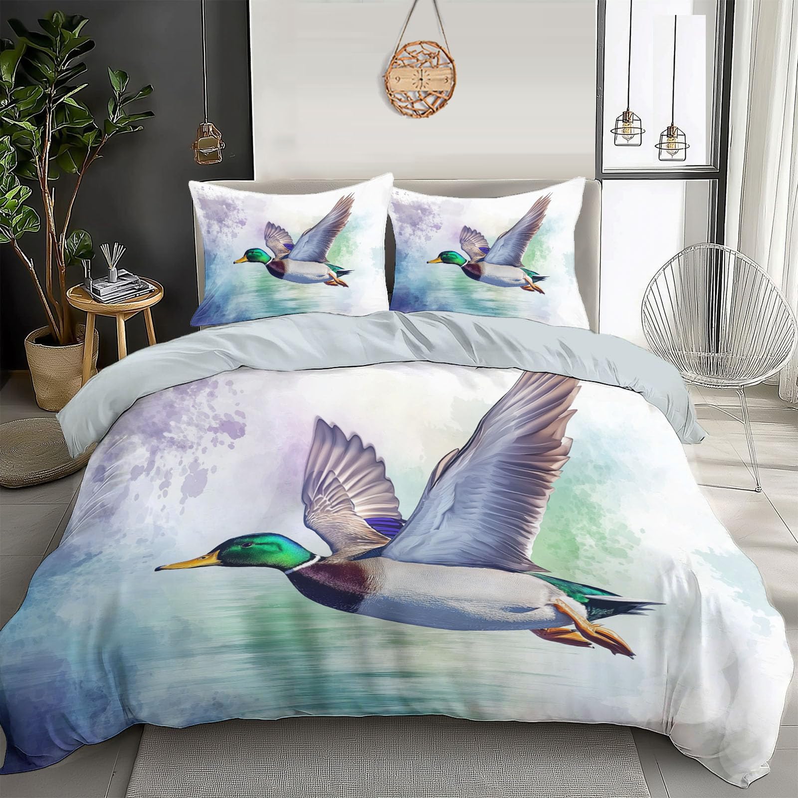 Housse de couette canard 140x200cm avec 2 taies d'oreiller 65x65 cm