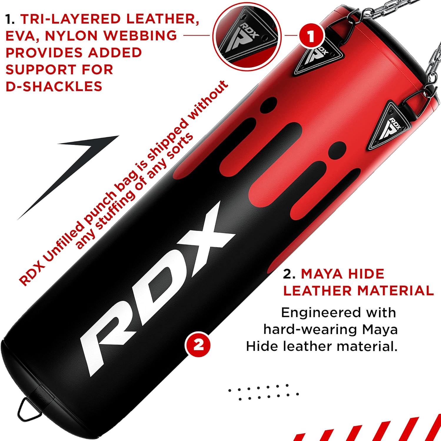 RDX Punching Bag UNFILLED Set Muay Thai MMA Training Gloves with Punch Mitts Hanging Chain, Great for Kick Boxing, Martial Arts, Available in 4FT 5FT : Sports & Outdoors