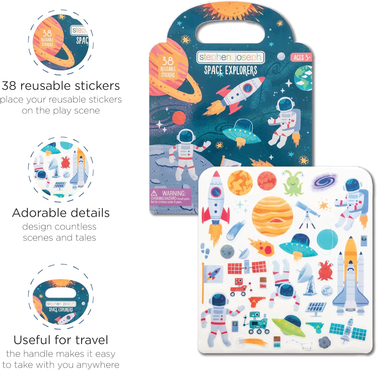 Stephen Joseph, Reusable Sticker Book for Kids Tri-Fold Scene, Preschool Learning Activities for Toddlers Ages 3-6 Birthday Gift, Travel Game for Kids, Dino