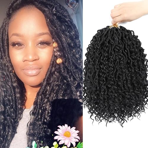 8 paquetes de cabello de ganchillo para mujeres negras, cabello de ganchillo Goddess Locs con trenzas rizadas (12 pulgadas, 8 paquetes, 1B)