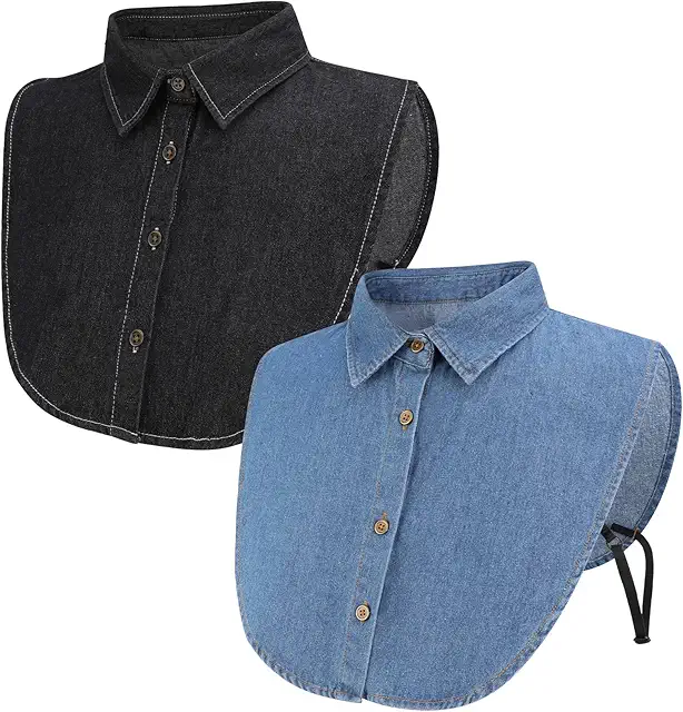2-Piece Women's Detachable Denim Collar - Removable False Shirt Collar for Layered Looks