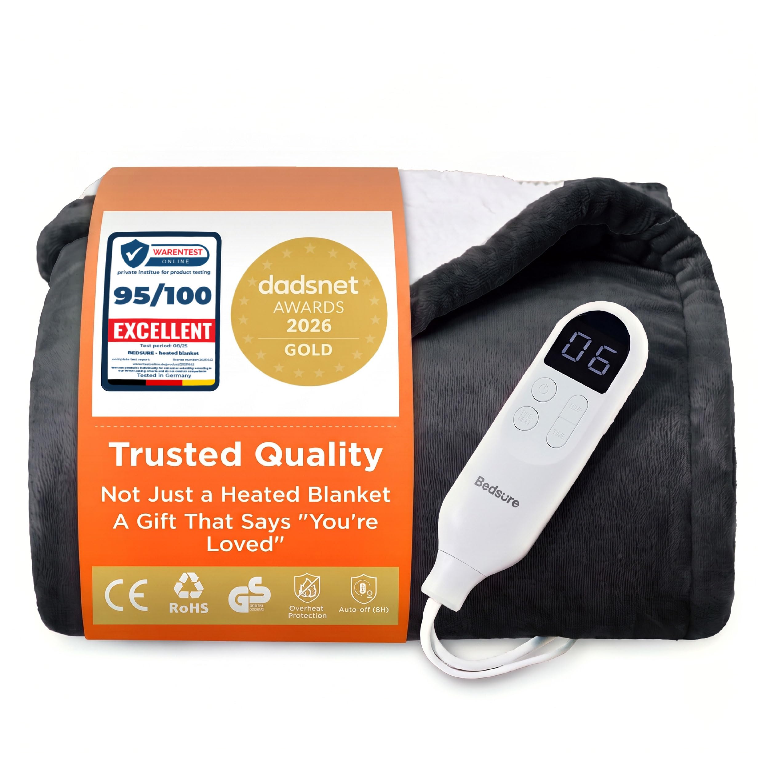 Bedsure Electric Blanket Heated Throw - Flannel, 130x180cm, Ash