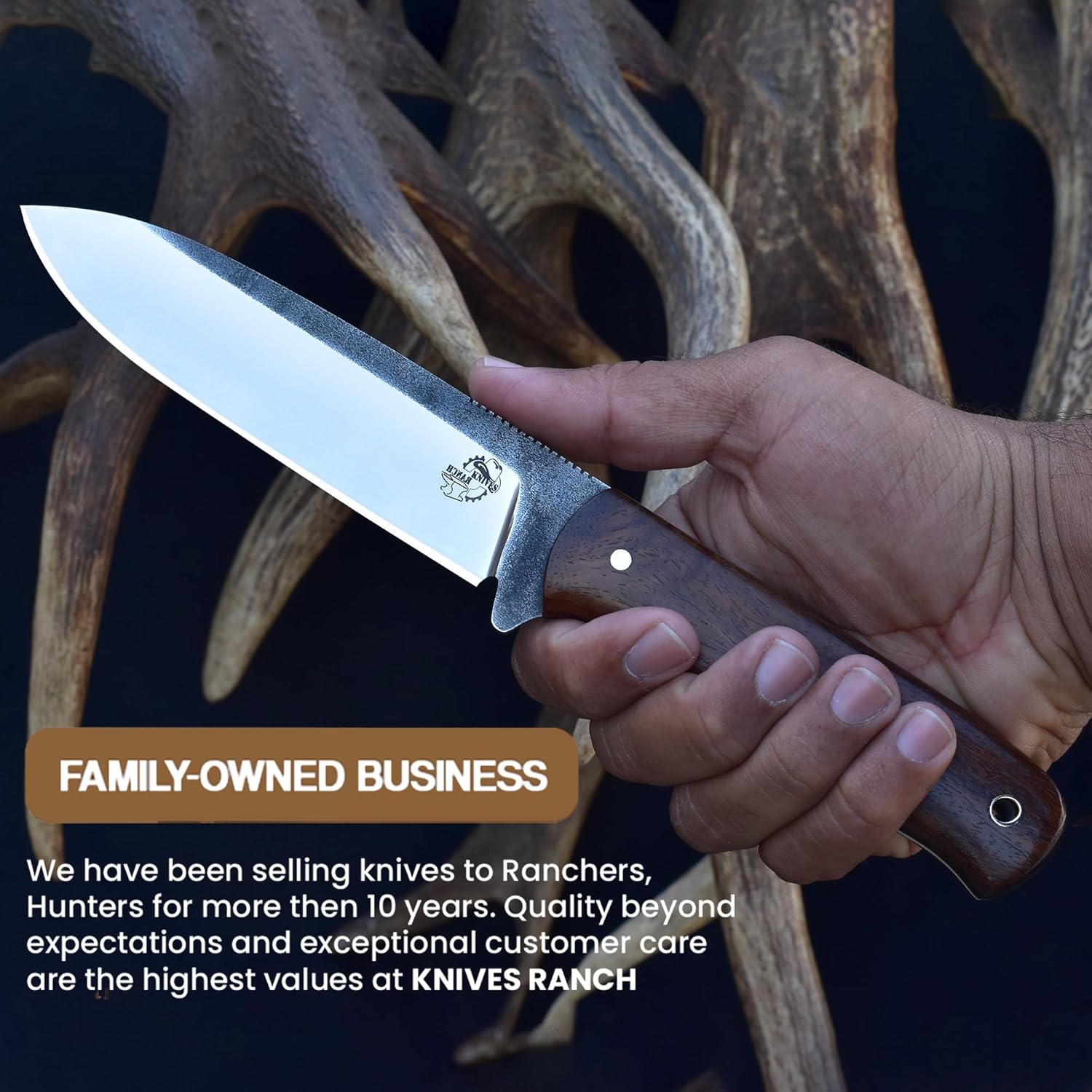 Knives Ranch 10" Bushcraft Knife - Full Tang - 59 Hardness - High Carbon Stainless Steel 440C - Genuine Leather Sheath - Horizontal/Vertical Carry - Rosewood Handle (Camper Pro 3091-SS)