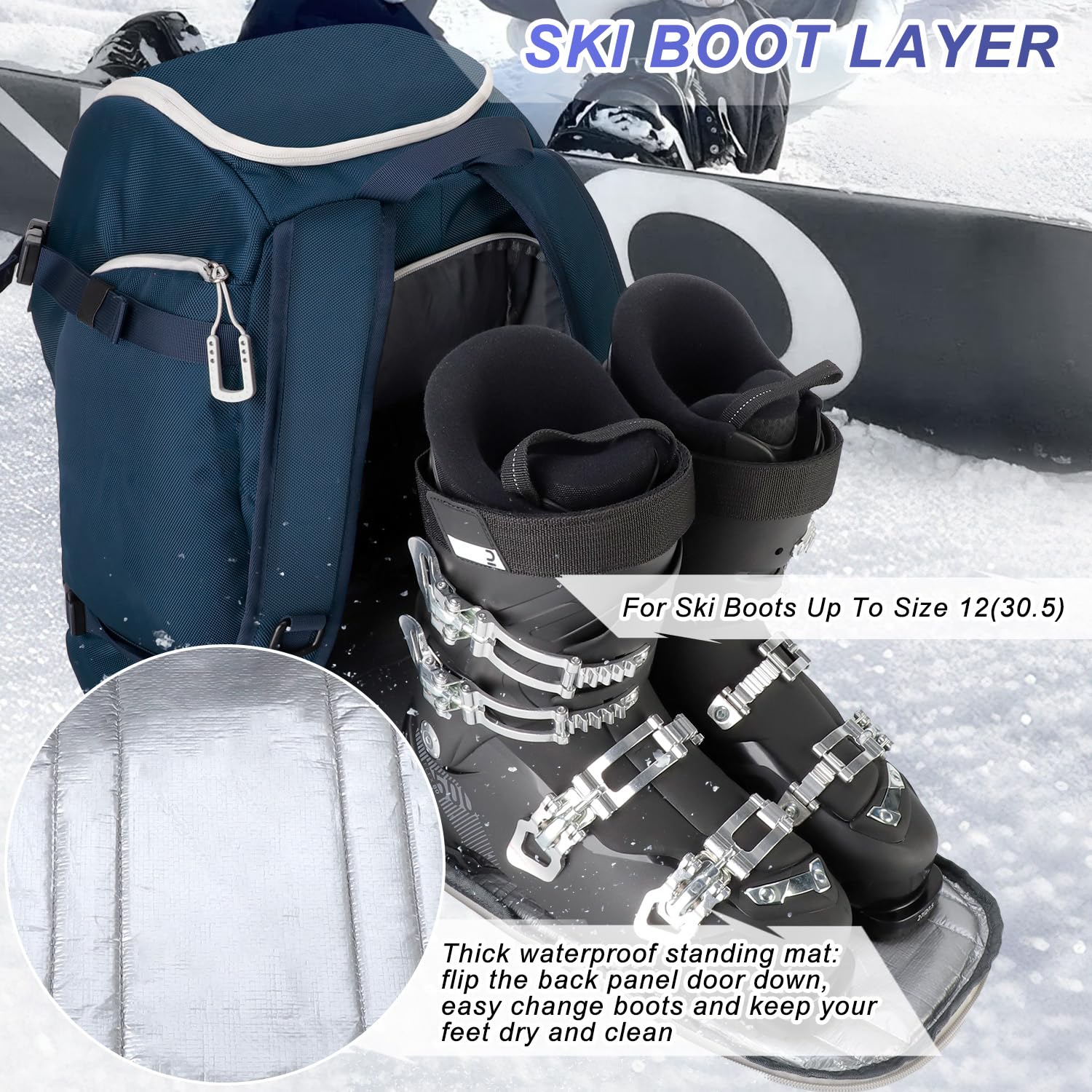 Mochila para Botas de Esquí 50L Impermeable Ligera con Compartimento para Casco