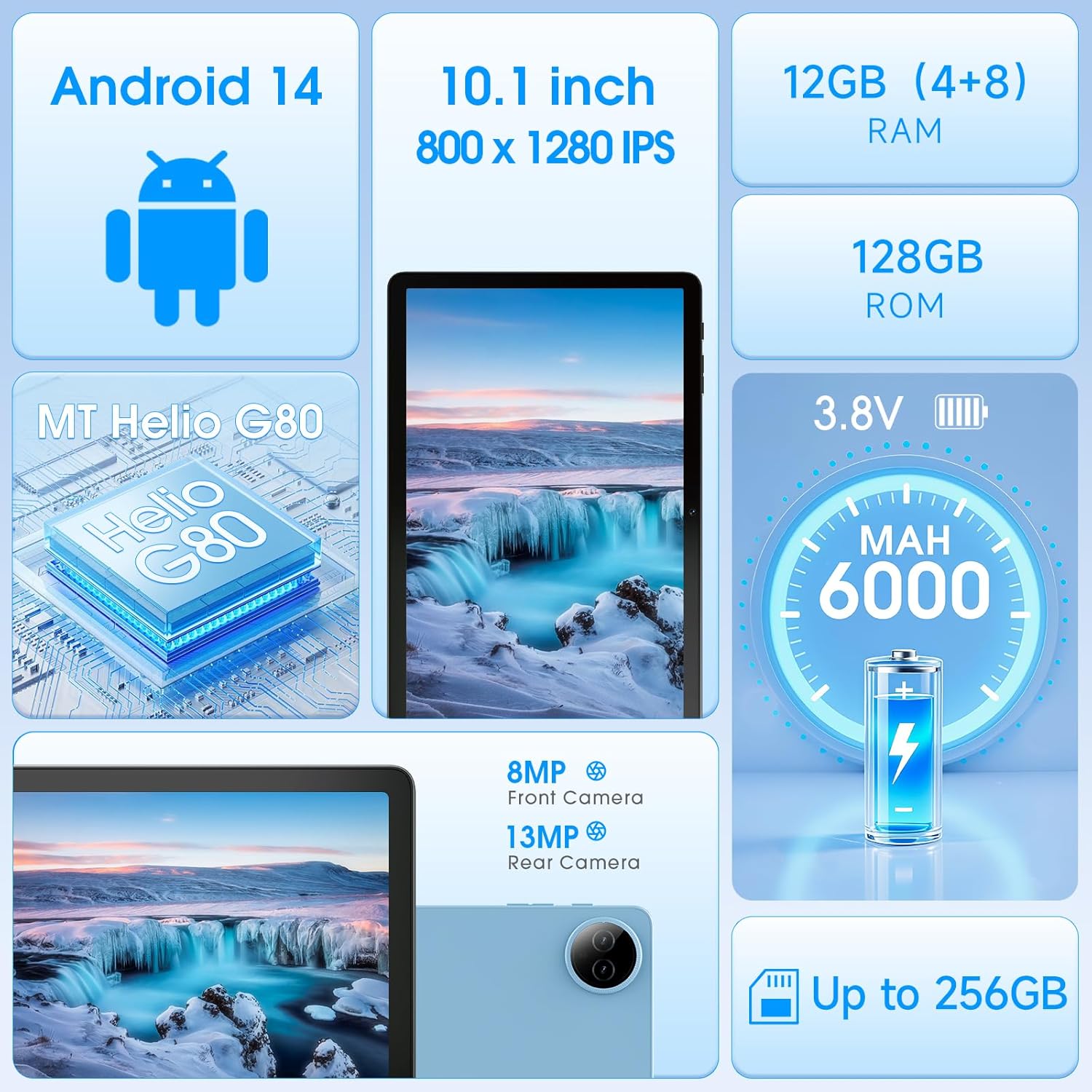 DigiLand Android Tablet with HD Touch Screen, WiFi Tablet for Study, Reading & Streaming, Lightweight Tablet for Home, Students & Seniors- Blue